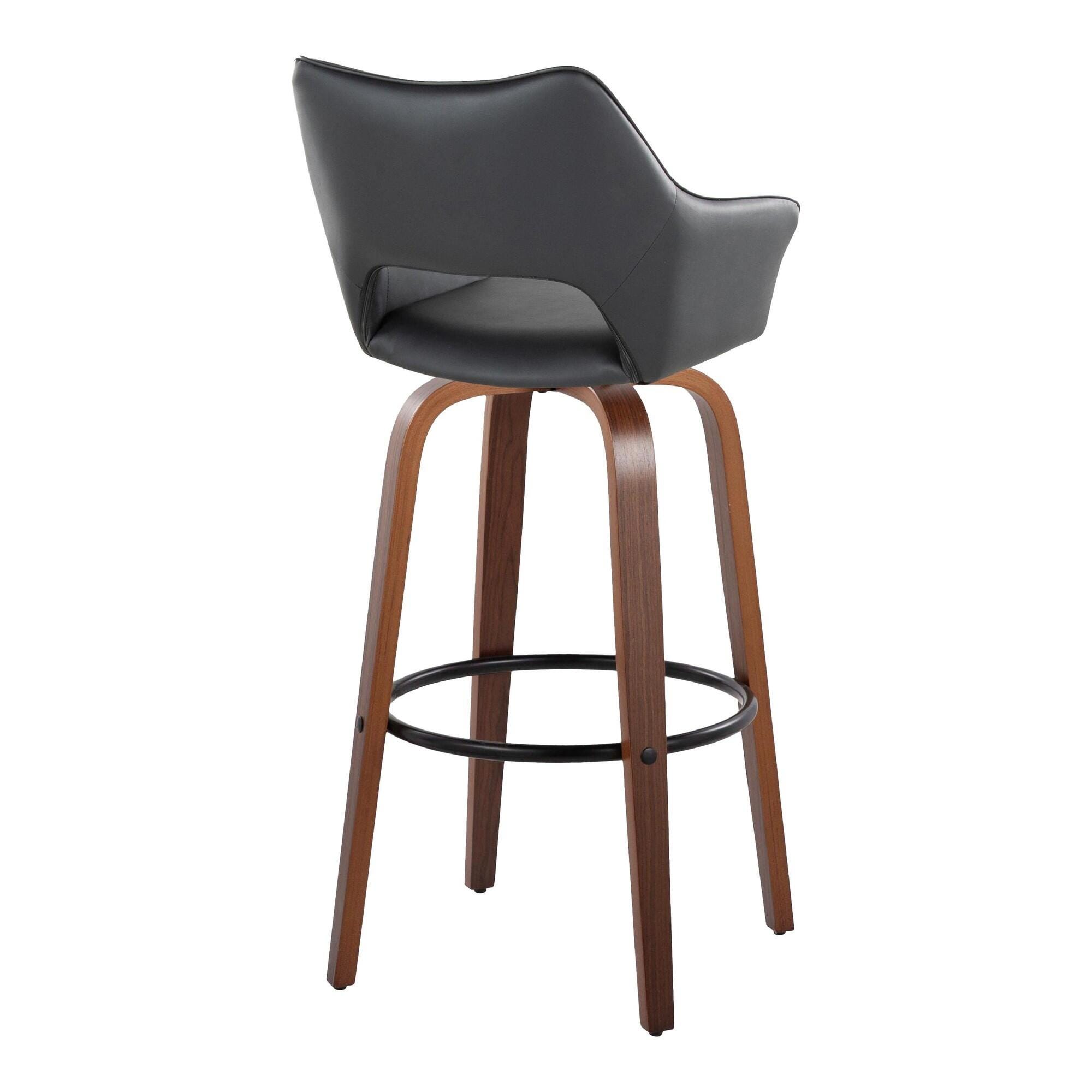 LumiSource Mustang Solid Bar Height Bar Stool (Set of 2), Black/Brown, large