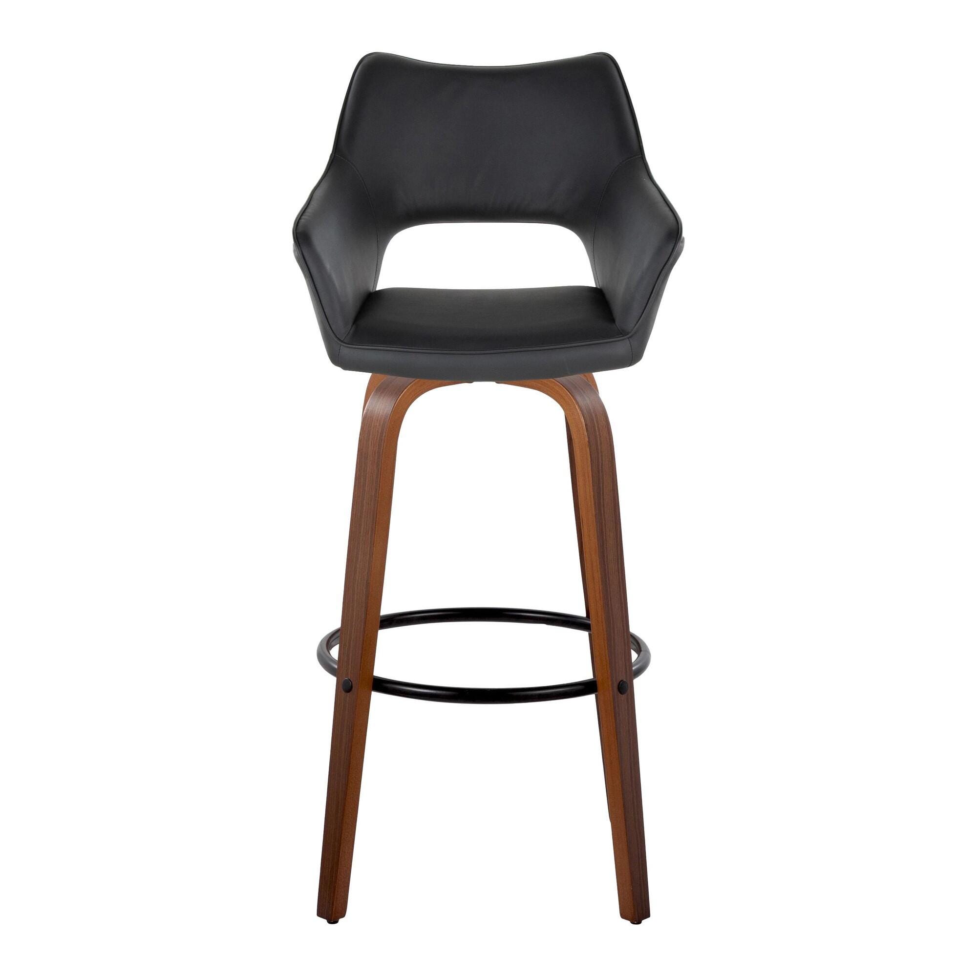 LumiSource Mustang Solid Bar Height Bar Stool (Set of 2), Black/Brown, large