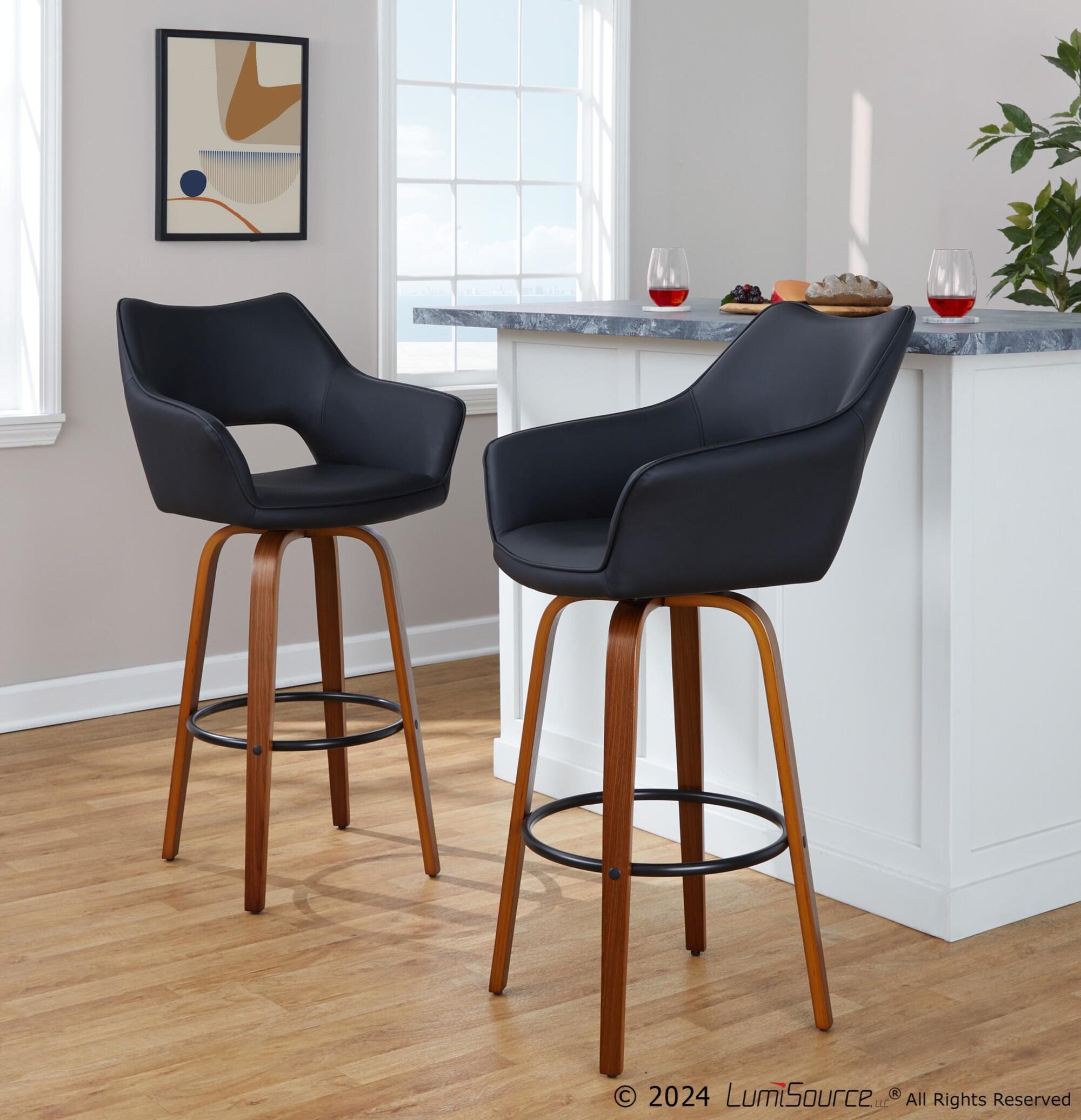 LumiSource Mustang Solid Bar Height Bar Stool (Set of 2), Black/Brown, large