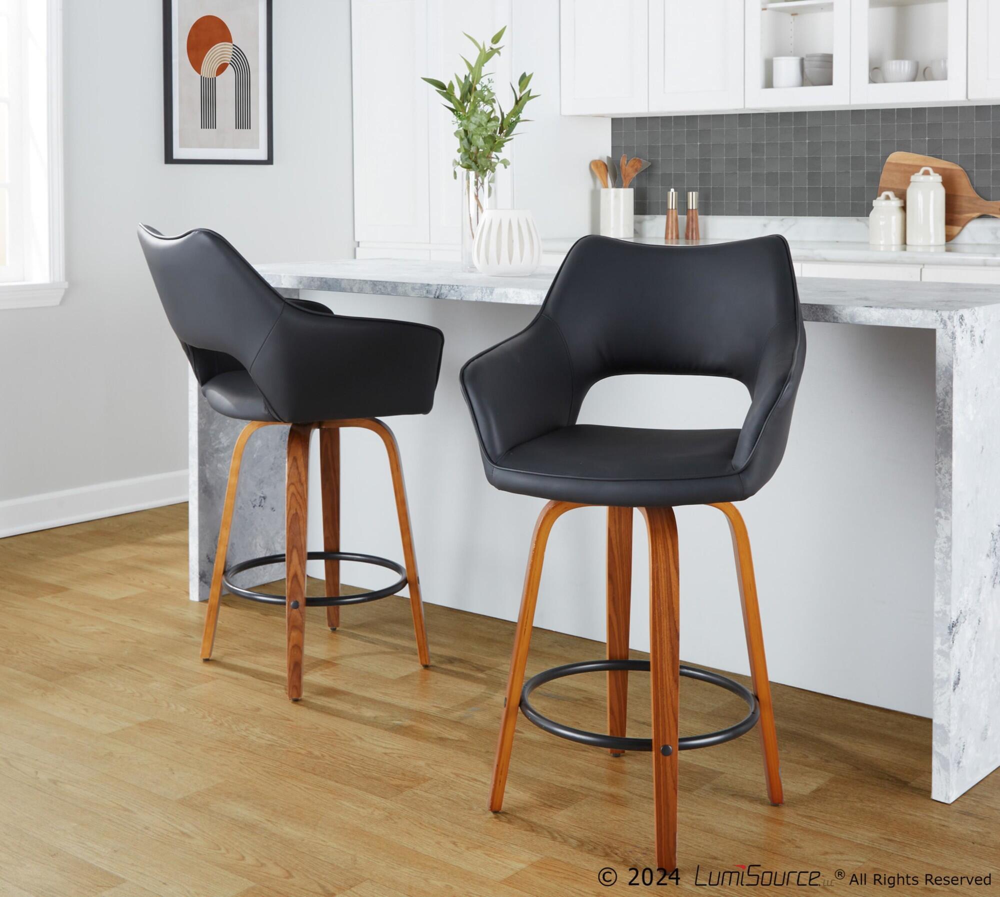 LumiSource Mustang Solid Counter Height Bar Stool (Set of 2), Black/Brown, large