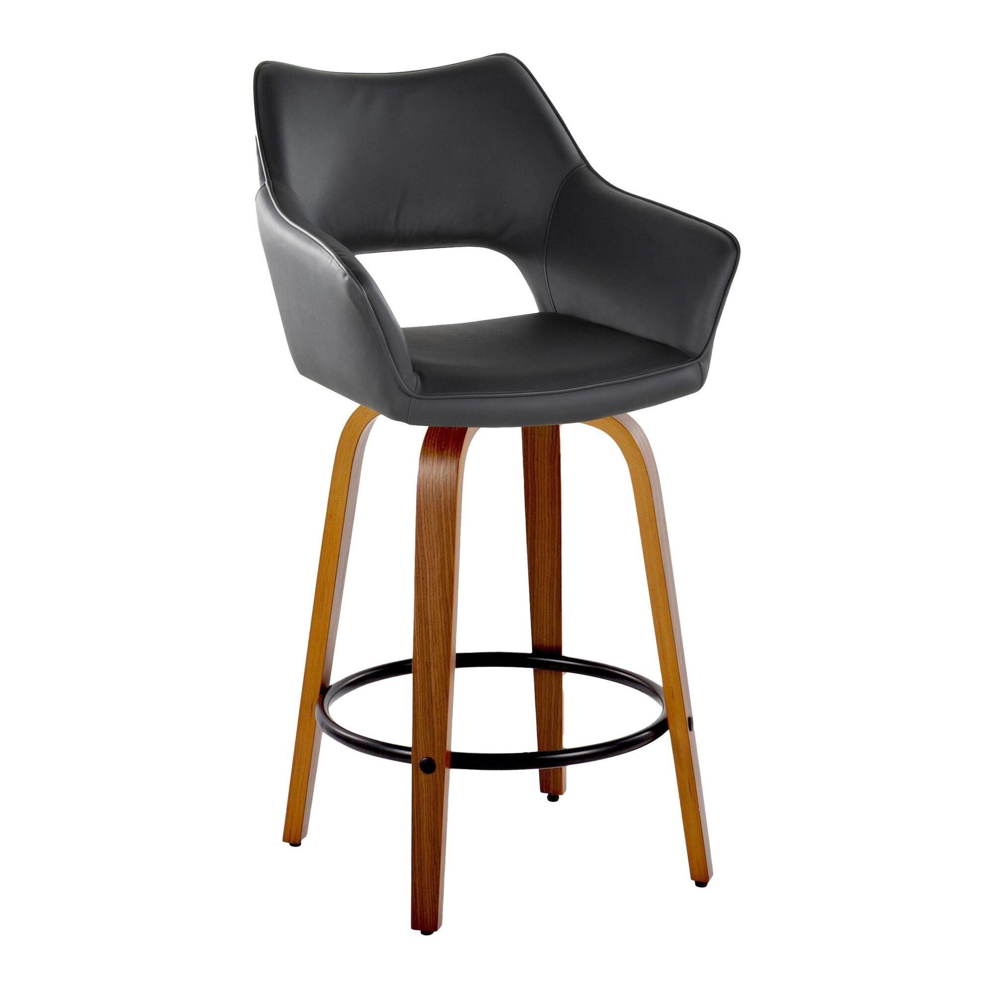 LumiSource Mustang Solid Counter Height Bar Stool (Set of 2), Black/Brown, large