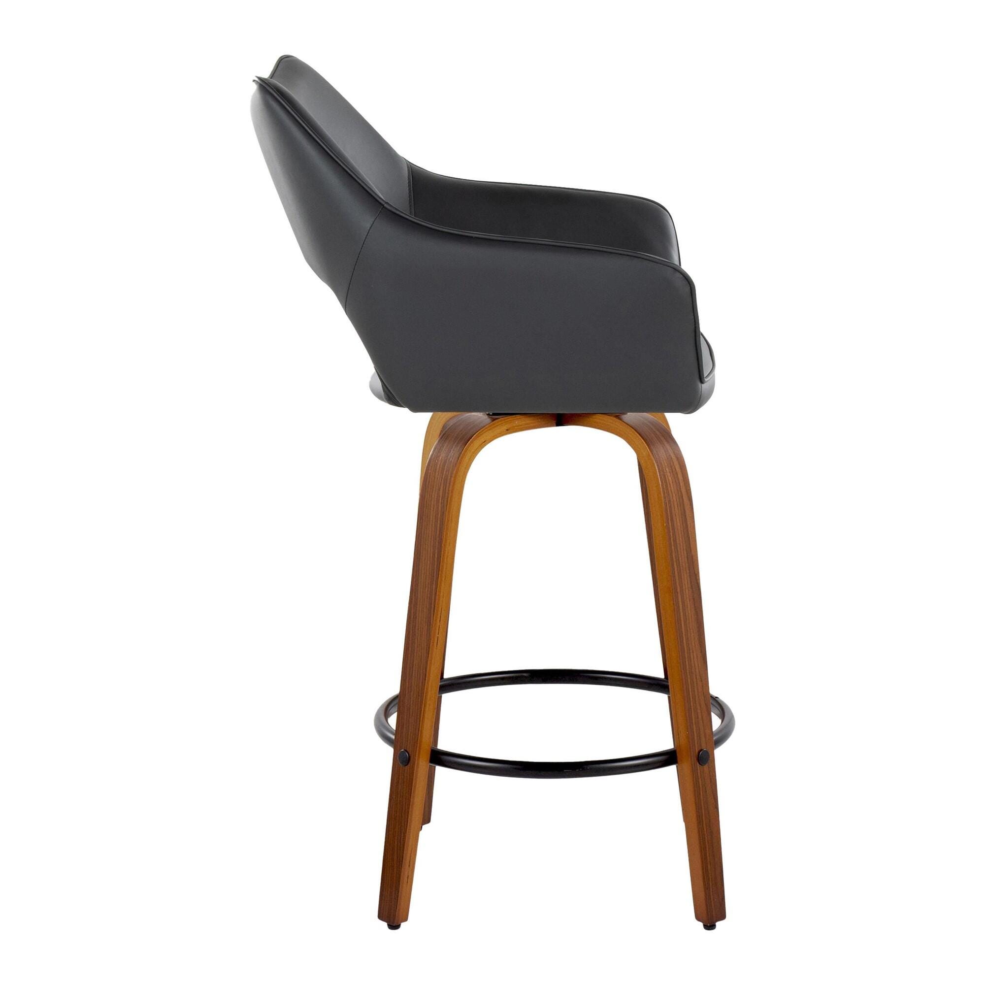 LumiSource Mustang Solid Counter Height Bar Stool (Set of 2), Black/Brown, large