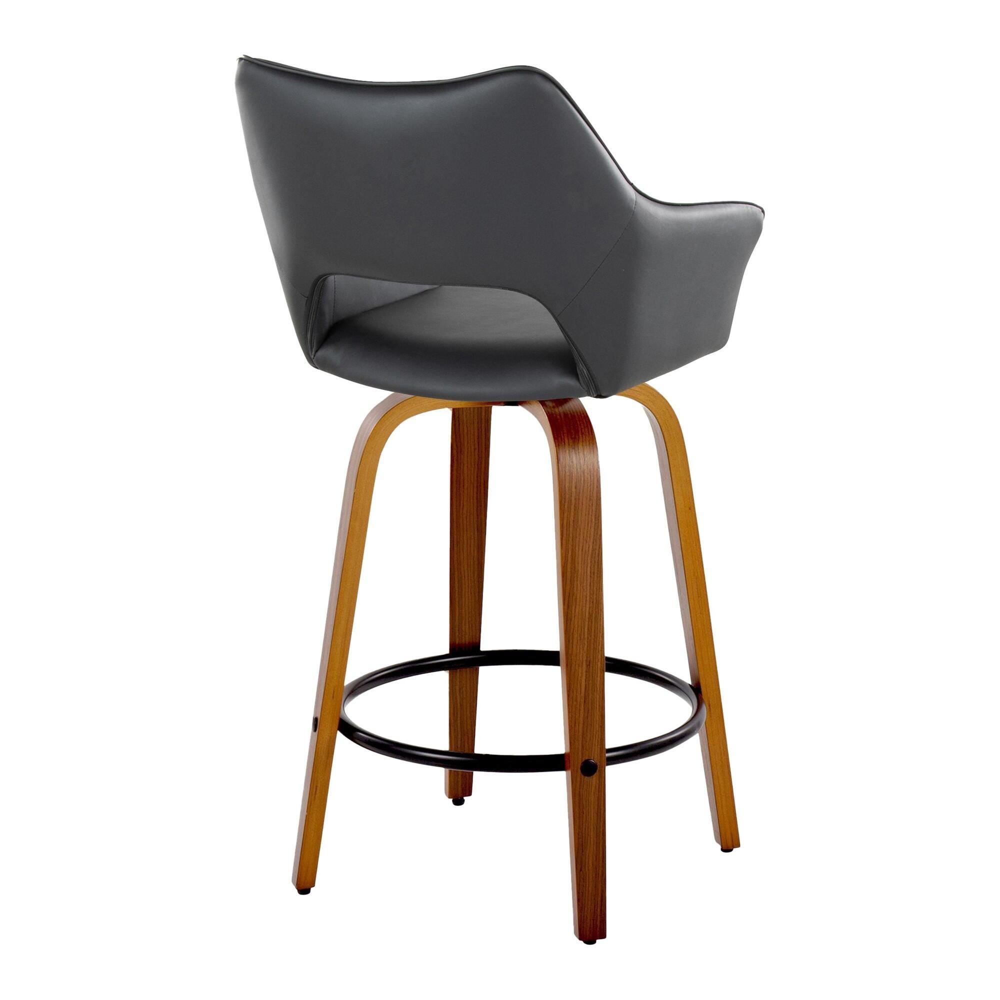 LumiSource Mustang Solid Counter Height Bar Stool (Set of 2), Black/Brown, large