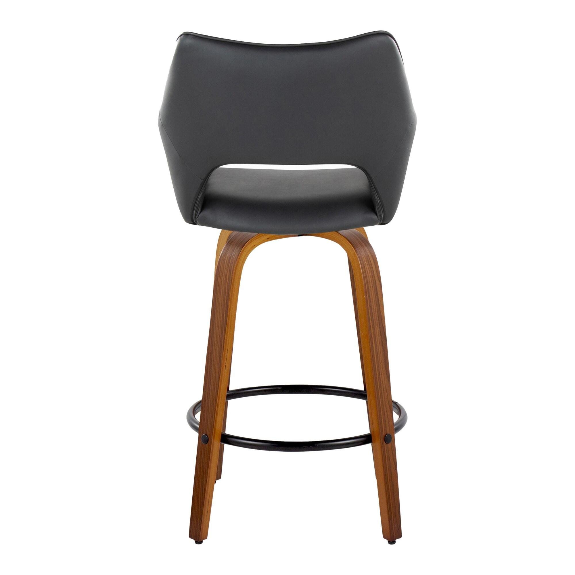 LumiSource Mustang Solid Counter Height Bar Stool (Set of 2), Black/Brown, large