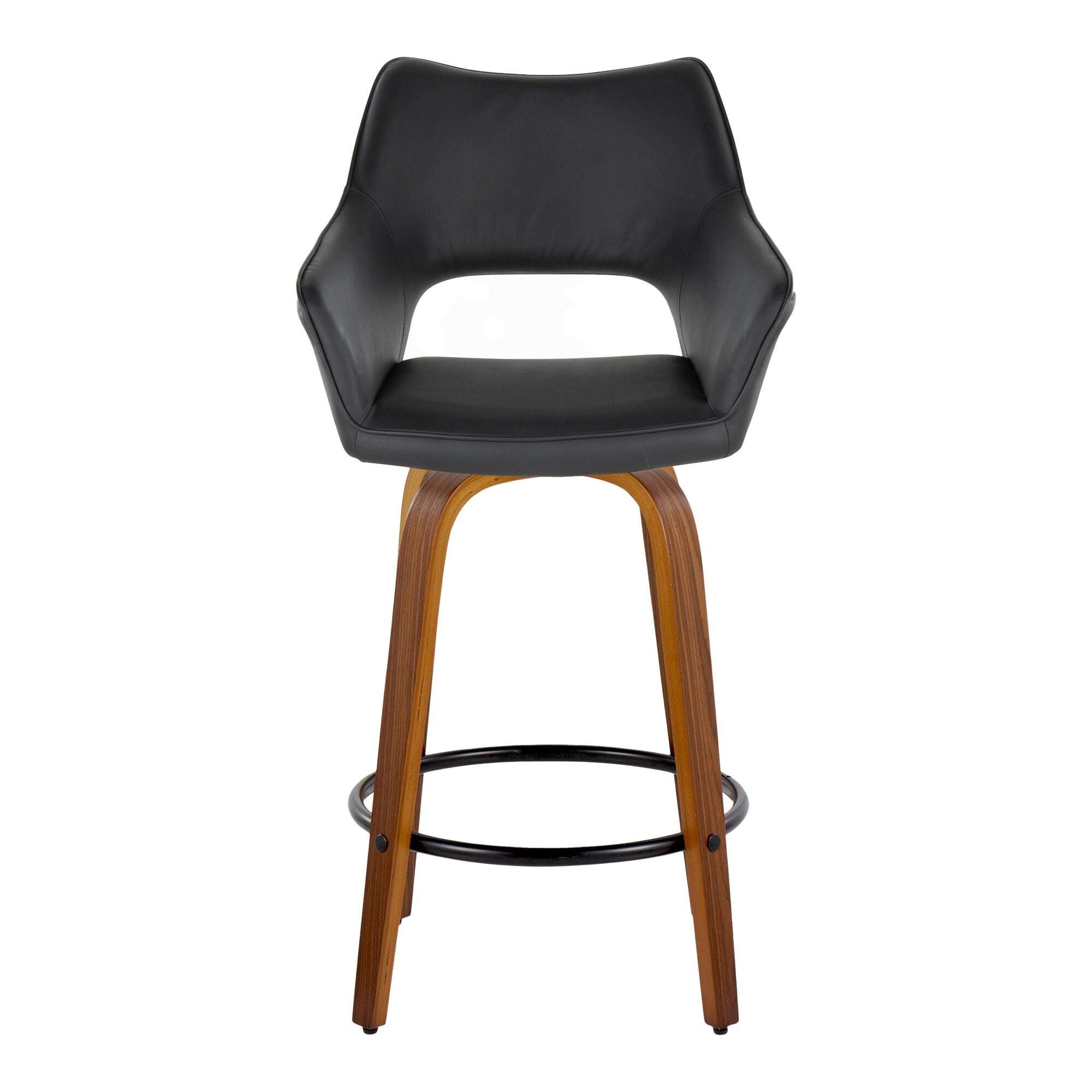 LumiSource Mustang Solid Counter Height Bar Stool (Set of 2), Black/Brown, large
