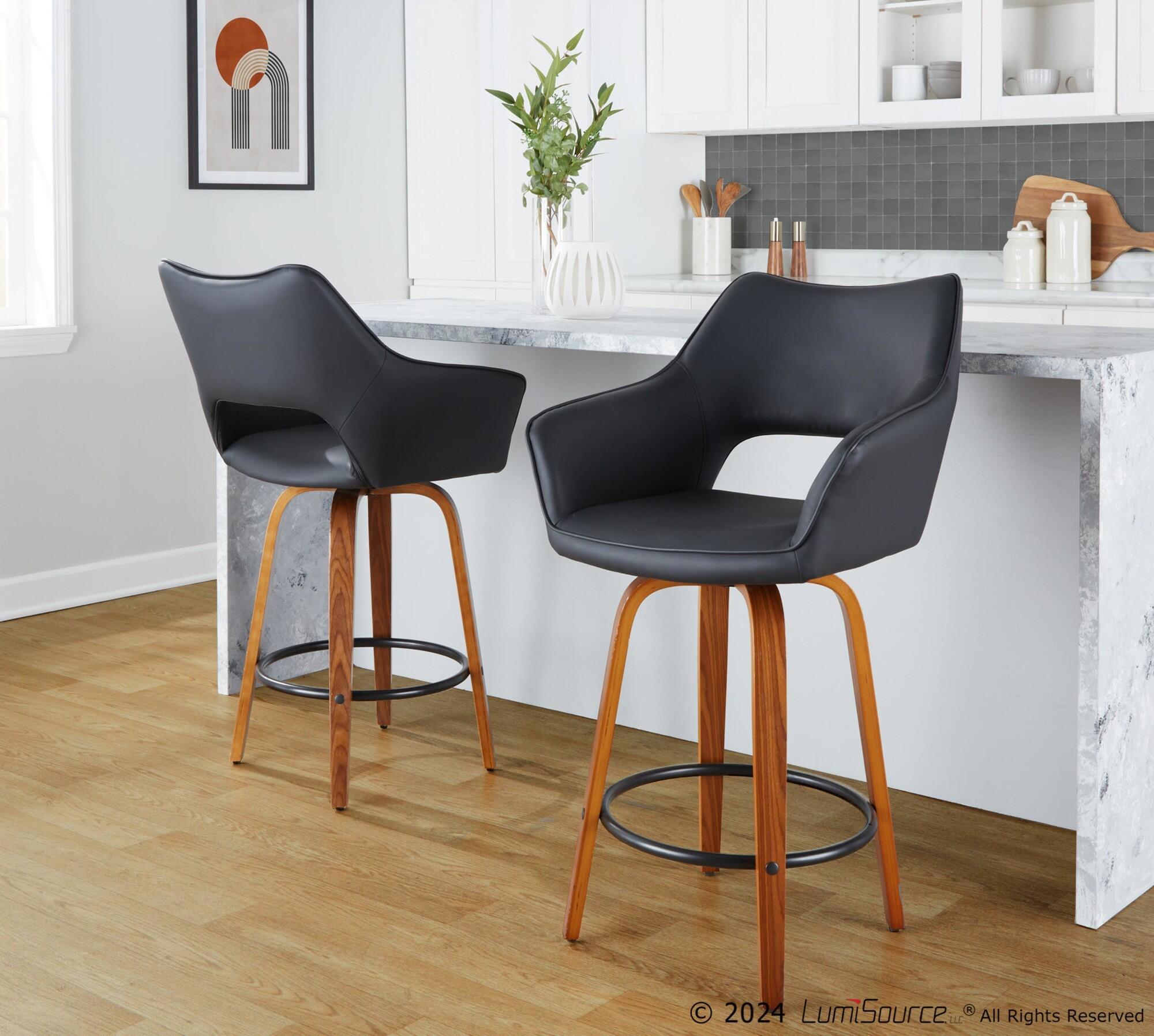 LumiSource Mustang Solid Counter Height Bar Stool (Set of 2), Black/Brown, large