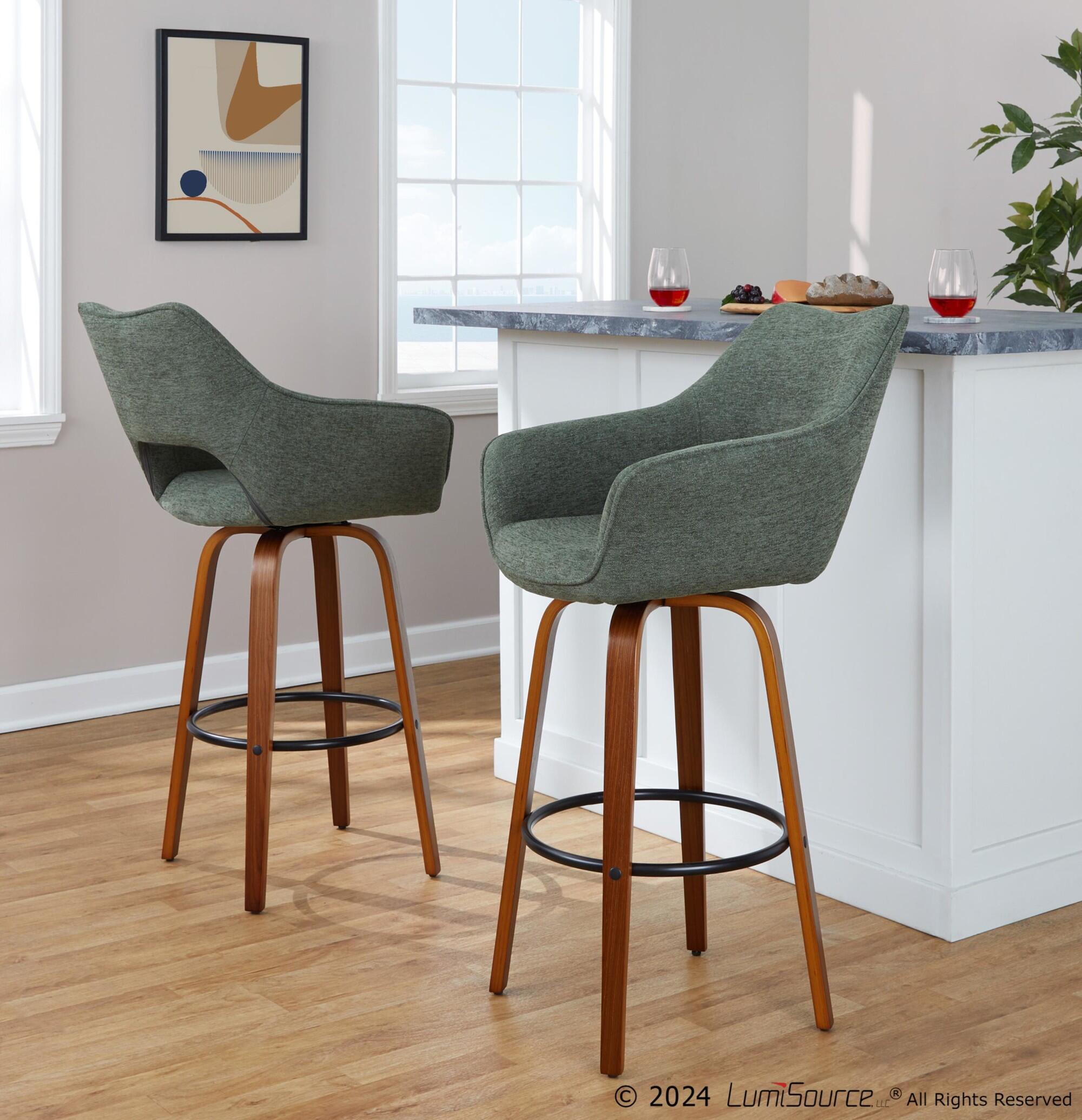 LumiSource Mustang Bar Height Bar Stool (Set of 2), Green/Brown, rollover