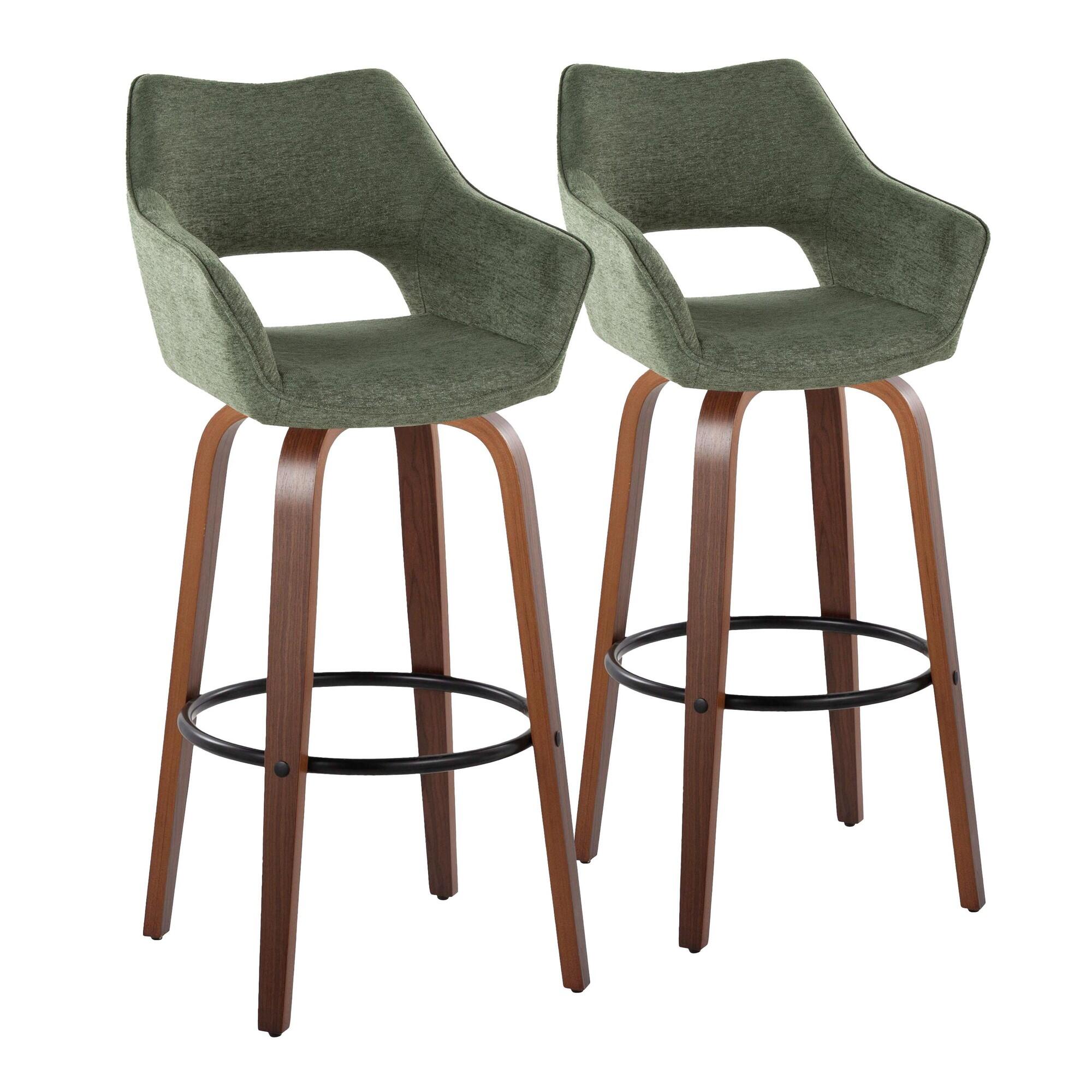 LumiSource Mustang Bar Height Bar Stool (Set of 2), Green/Brown, large