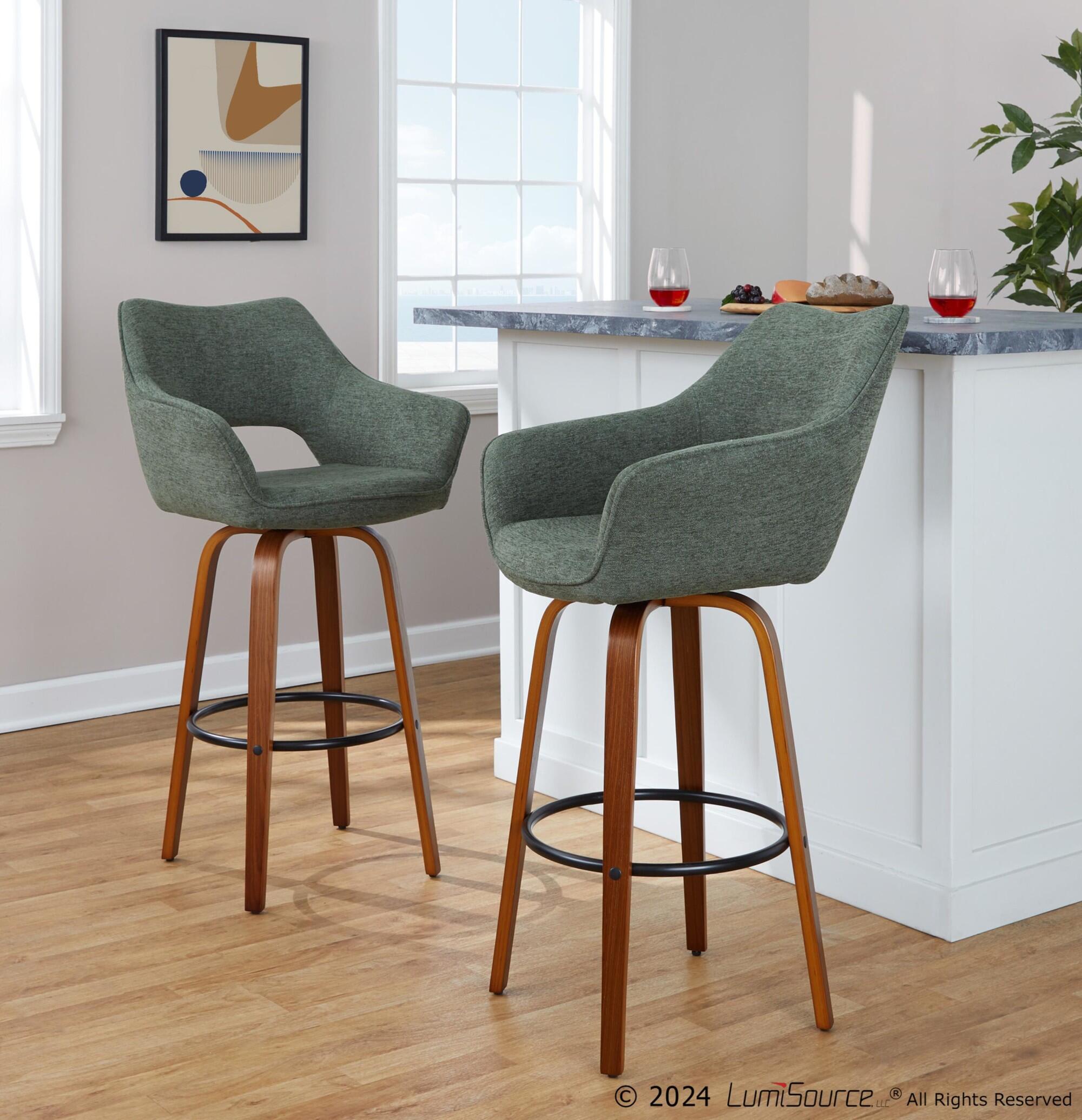 LumiSource Mustang Bar Height Bar Stool (Set of 2), Green/Brown, large