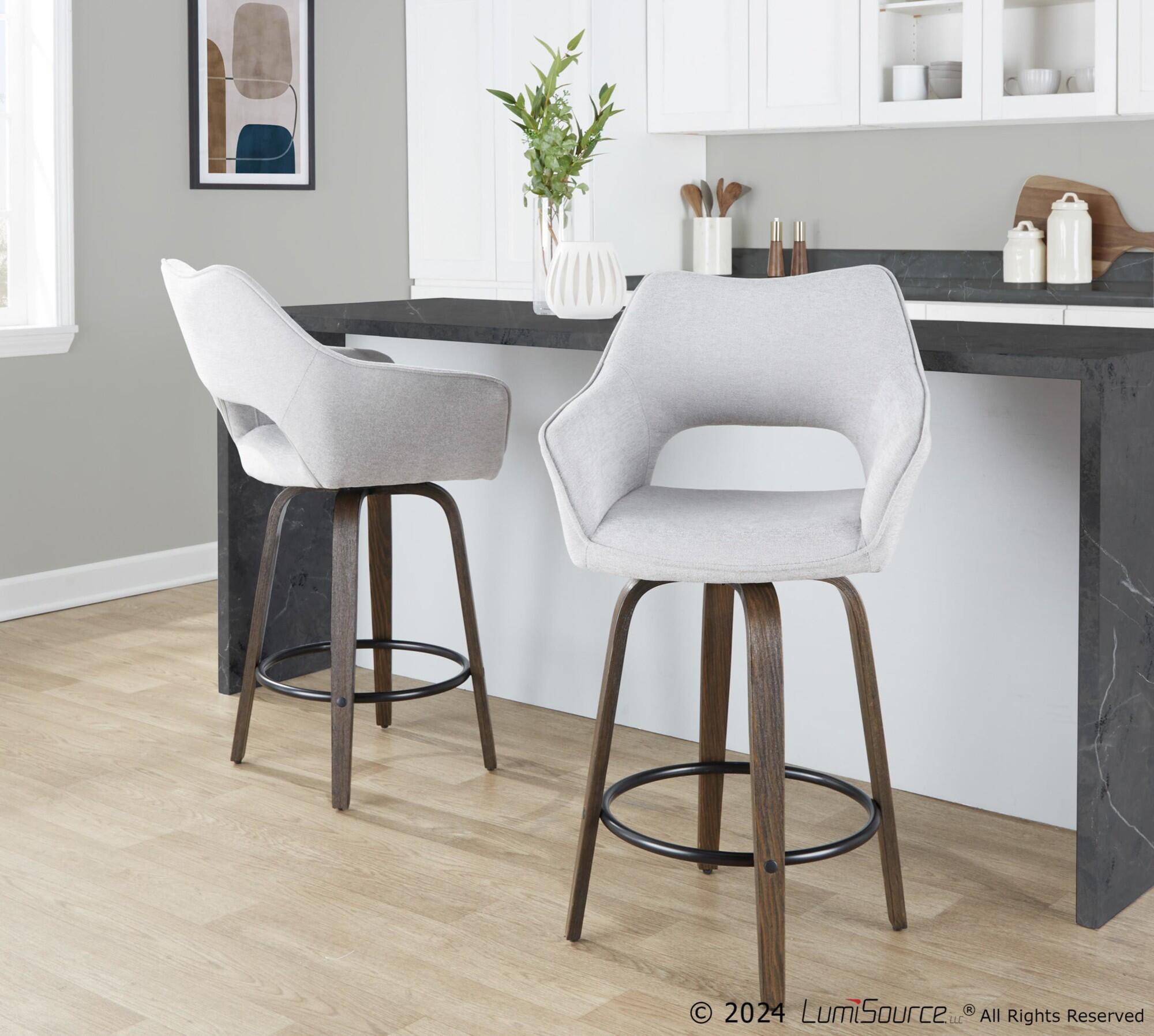 LumiSource Mustang Counter Height Bar Stool (Set of 2), Walnut/Gray, rollover