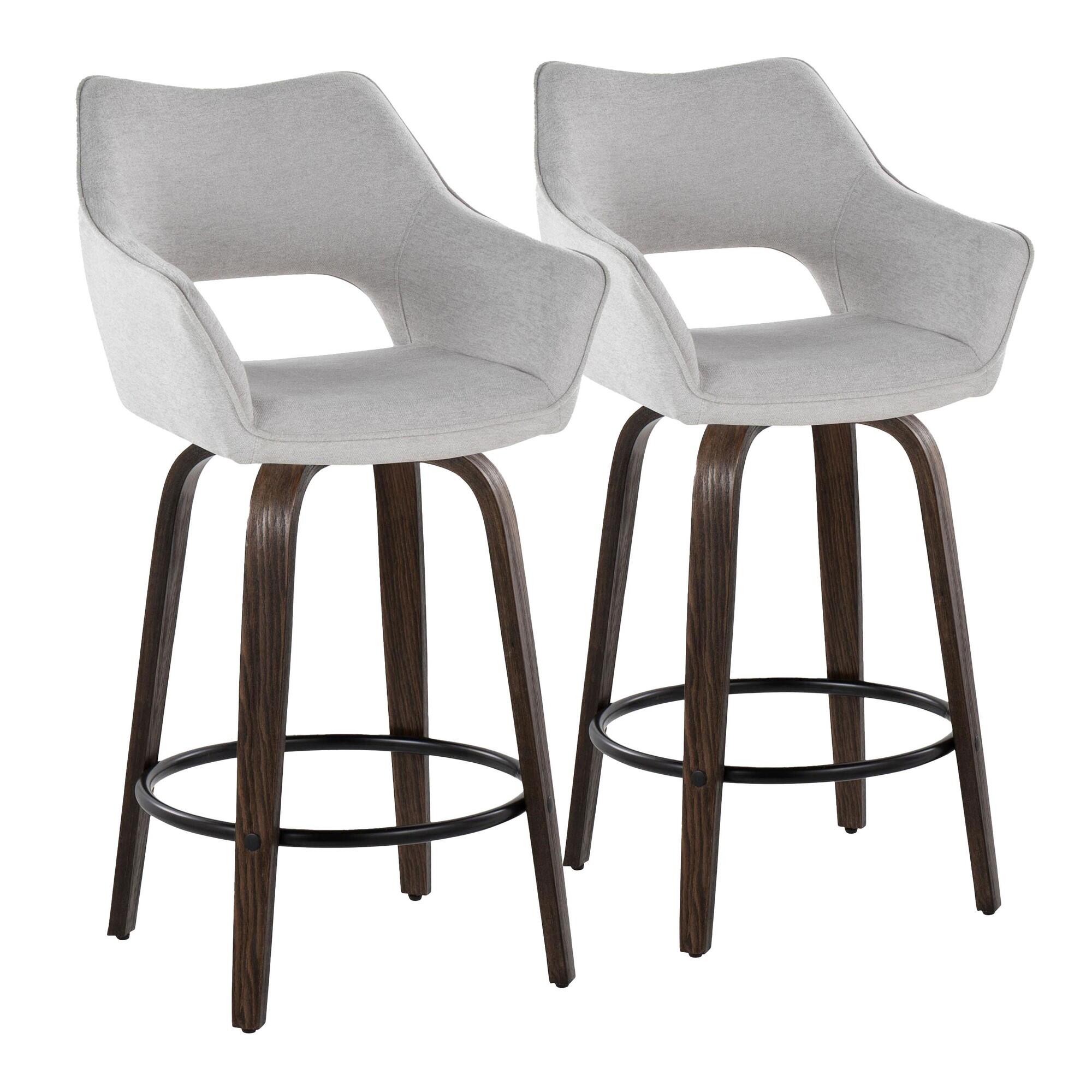 LumiSource Mustang Counter Height Bar Stool (Set of 2), Walnut/Gray, large