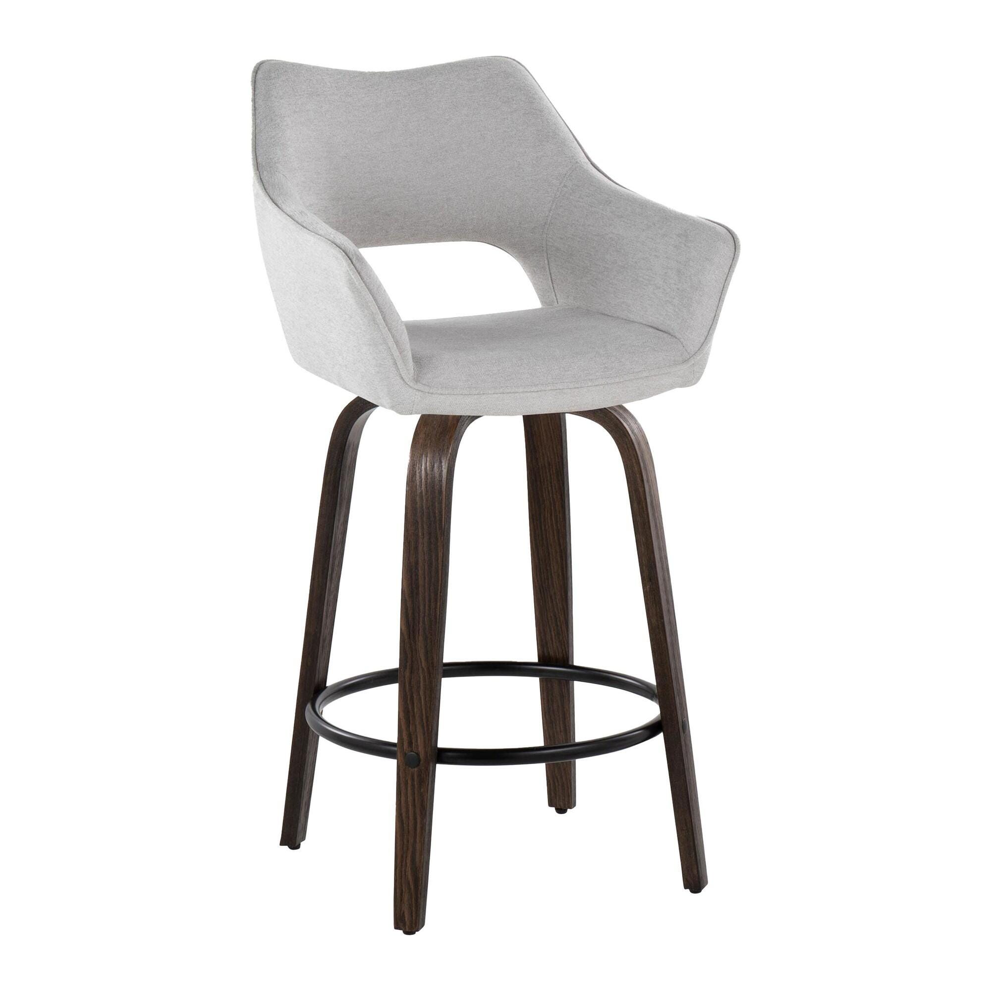 LumiSource Mustang Counter Height Bar Stool (Set of 2), Walnut/Gray, large