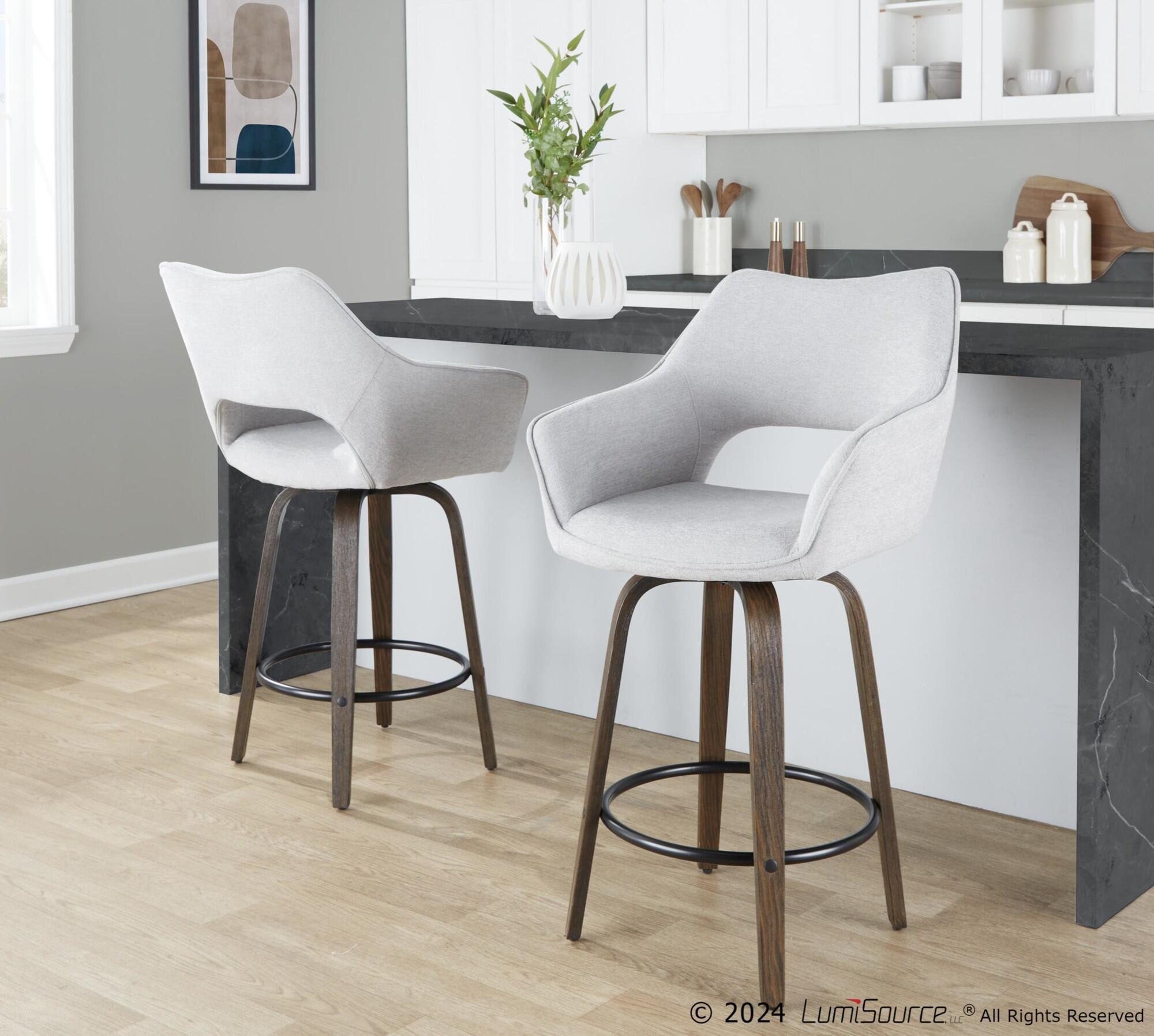 LumiSource Mustang Counter Height Bar Stool (Set of 2), Walnut/Gray, large