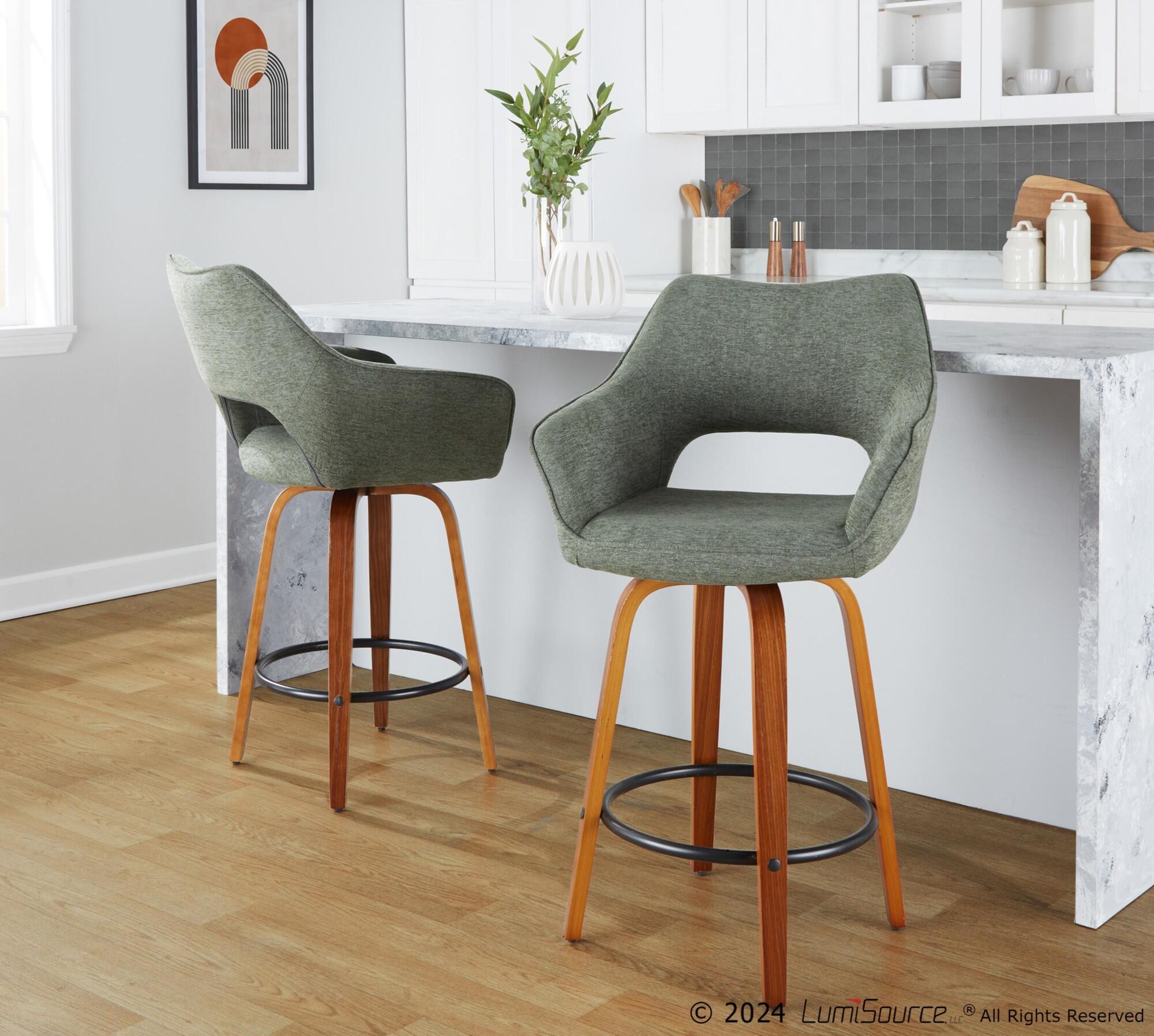 LumiSource Mustang Counter Height Bar Stool (Set of 2), Green/Brown, large