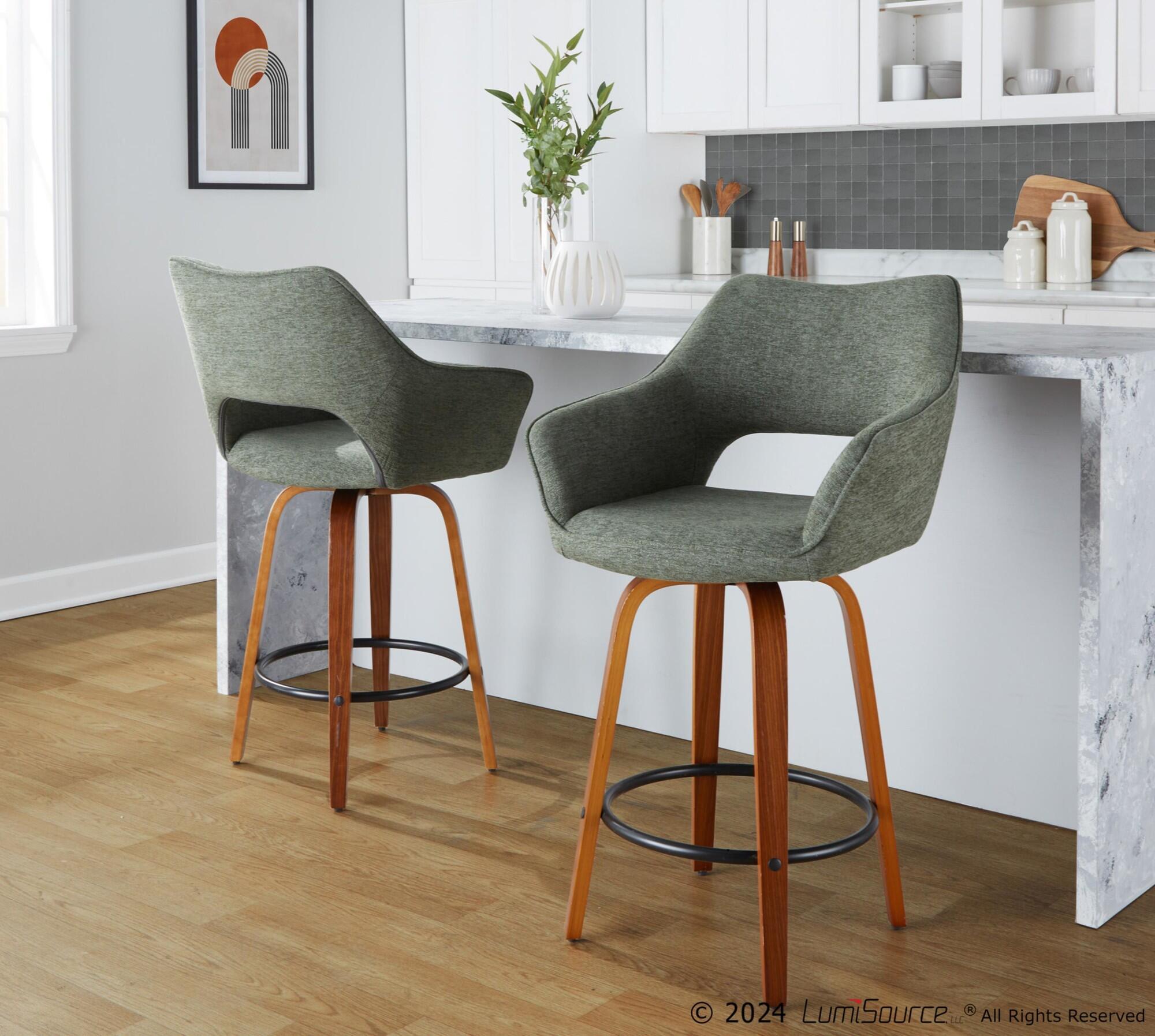 LumiSource Mustang Counter Height Bar Stool (Set of 2), Green/Brown, large