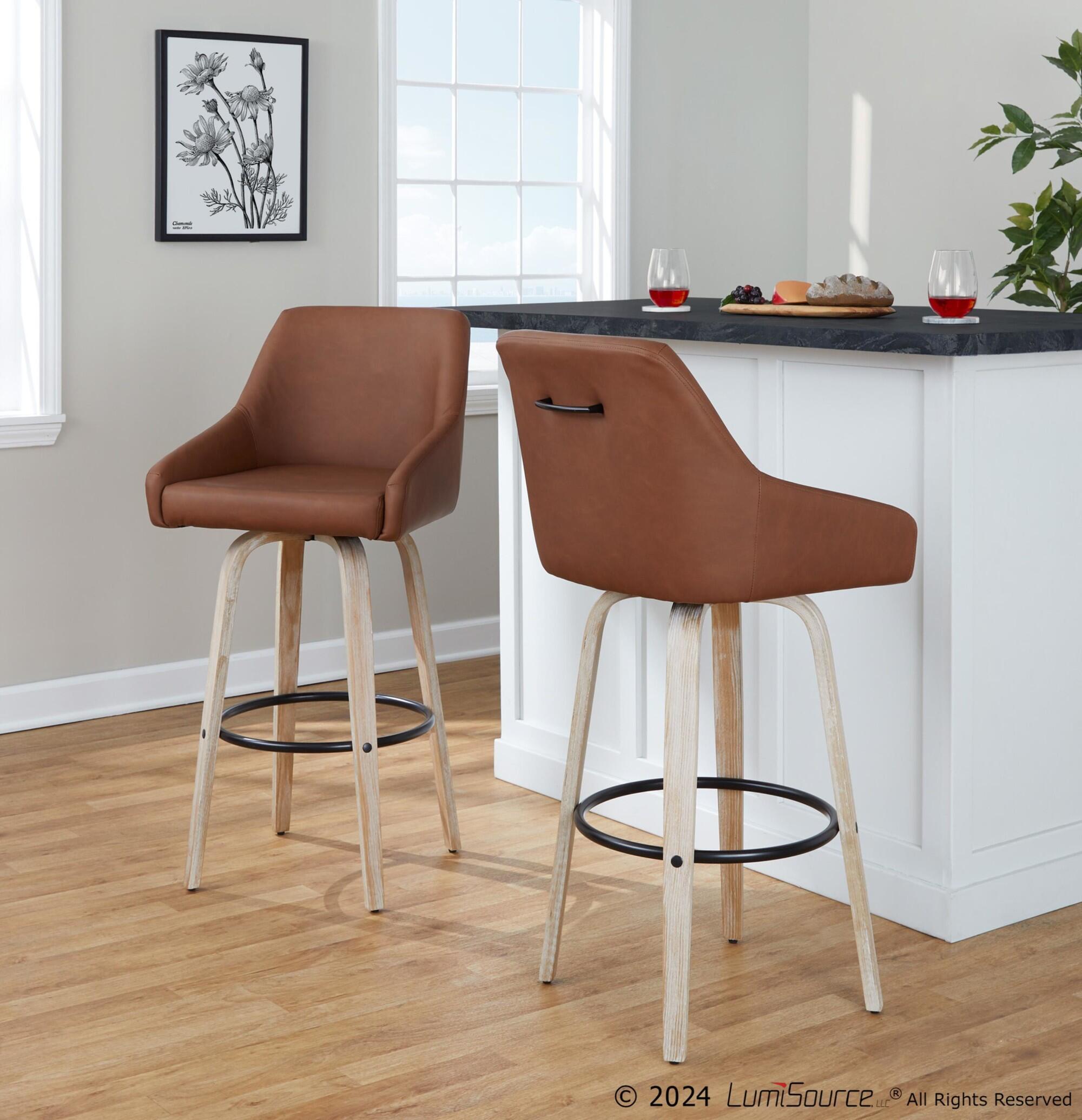LumiSource Hannah Solid Bar Height Bar Stool (Set of 2), Camel/Black, rollover