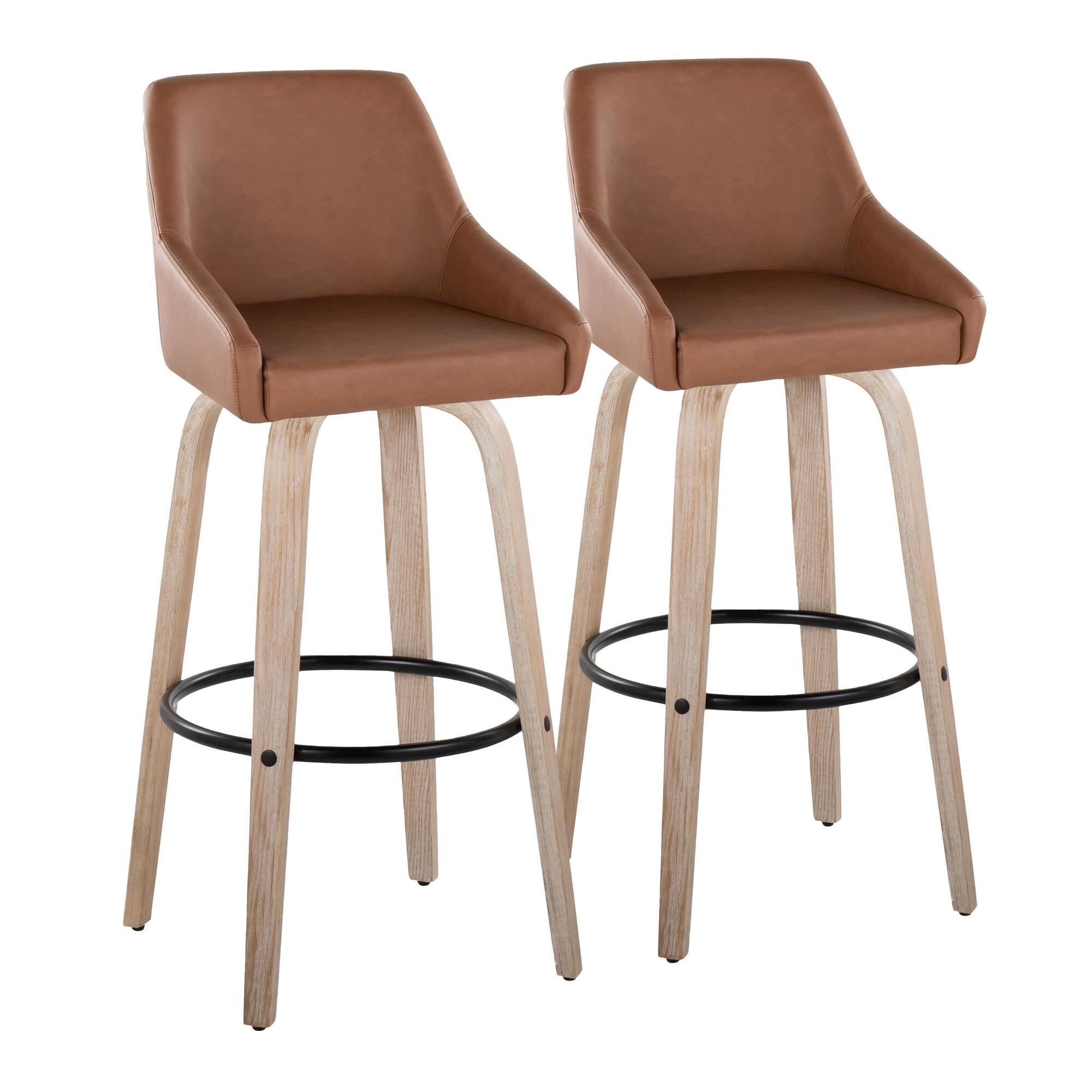 LumiSource Hannah Solid Bar Height Bar Stool (Set of 2), Camel/Black, large