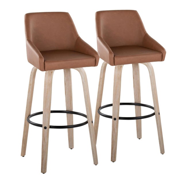 LumiSource Hannah Solid Bar Height Bar Stool (Set of 2), Camel/Black