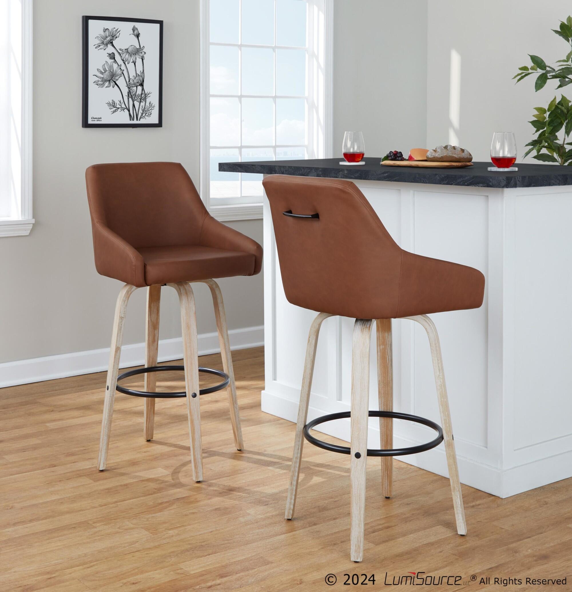 LumiSource Hannah Solid Bar Height Bar Stool (Set of 2), Camel/Black, large