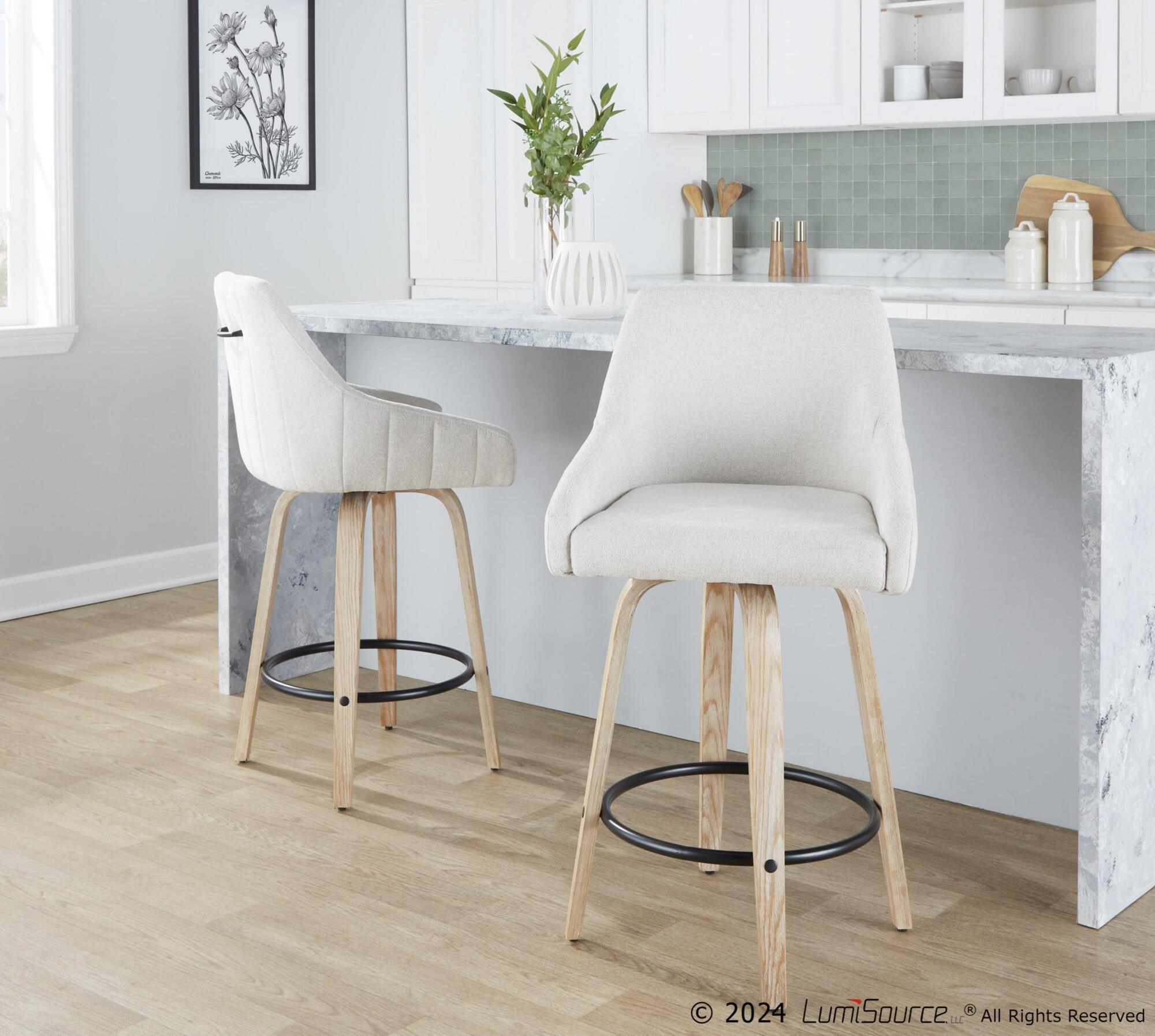LumiSource Hannah Counter Height Bar Stool (Set of 2), Cream/Black, rollover