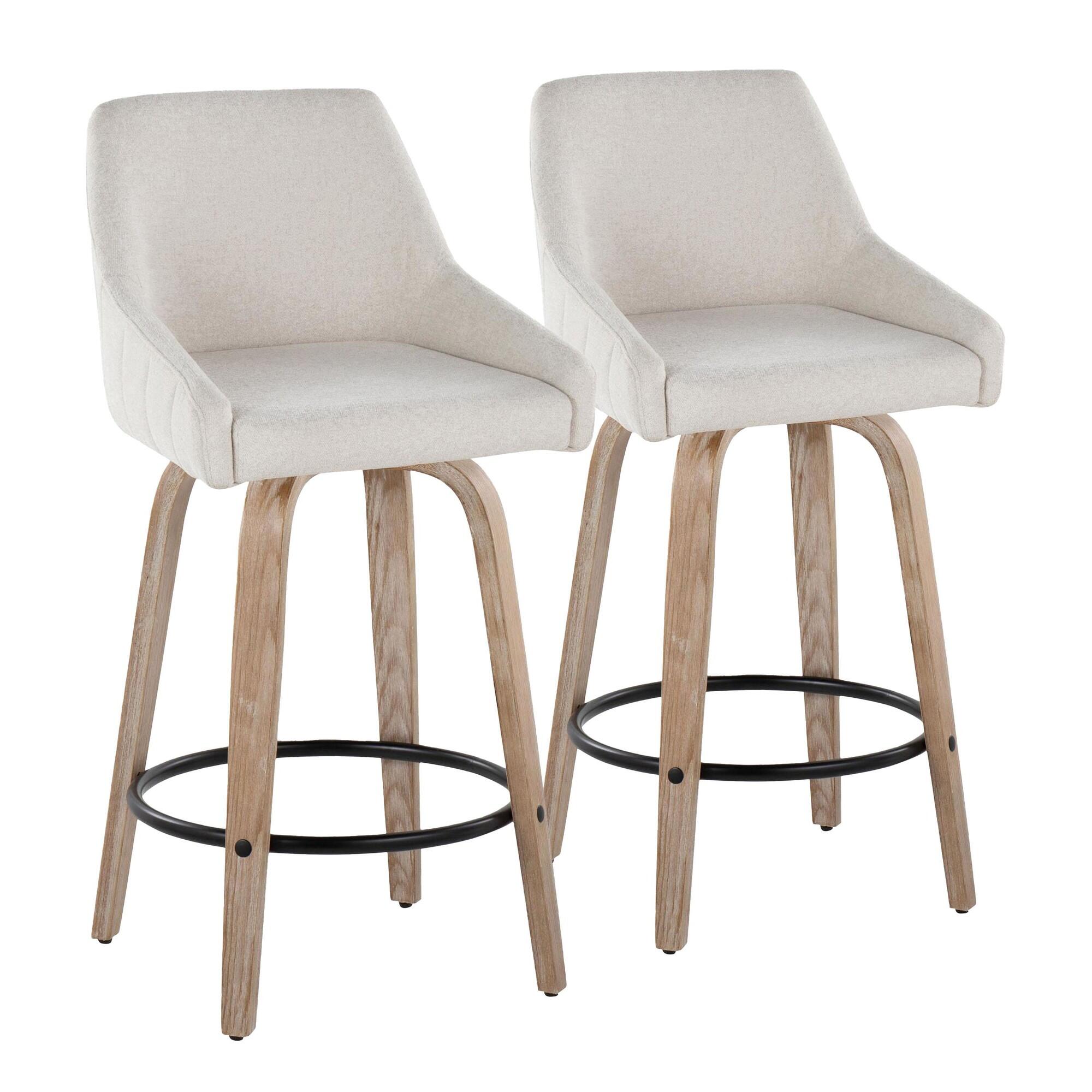 LumiSource Hannah Counter Height Bar Stool (Set of 2), Cream/Black, large