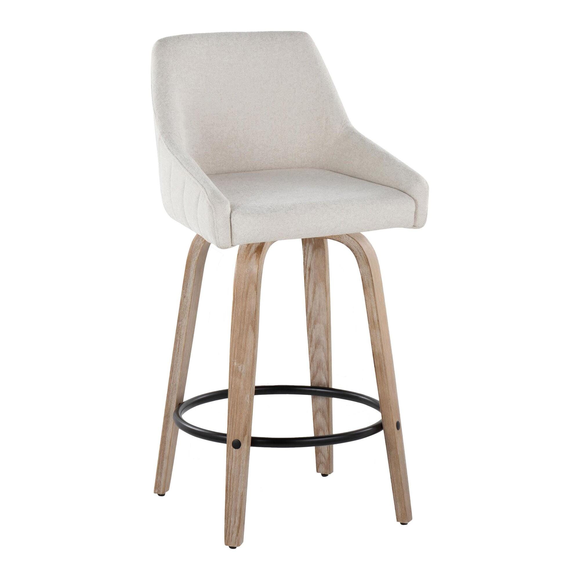 LumiSource Hannah Counter Height Bar Stool (Set of 2), Cream/Black, large