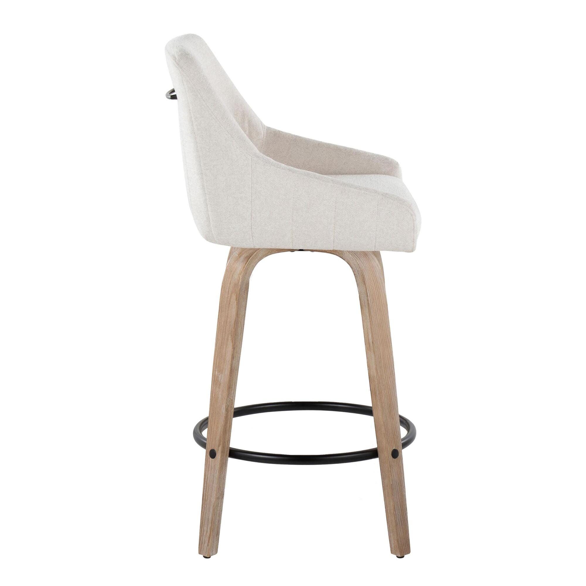 LumiSource Hannah Counter Height Bar Stool (Set of 2), Cream/Black, large