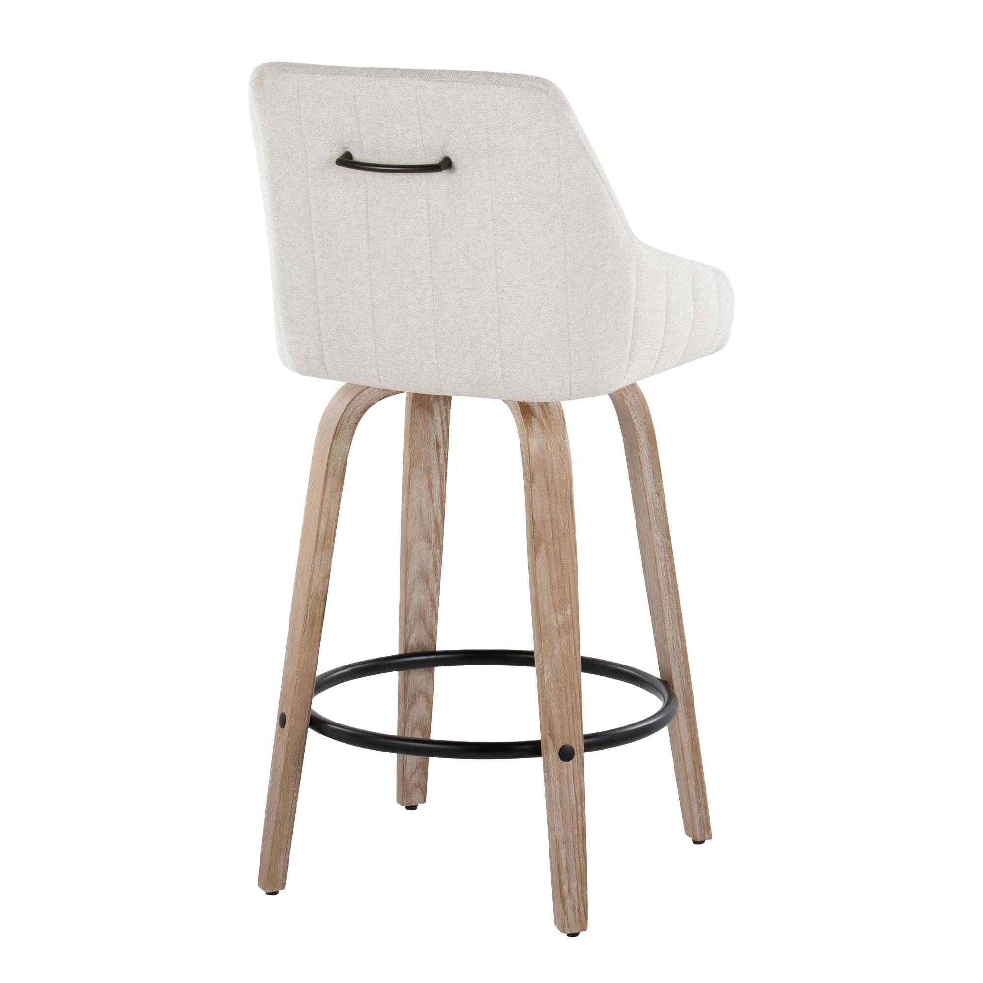 LumiSource Hannah Counter Height Bar Stool (Set of 2), Cream/Black, large