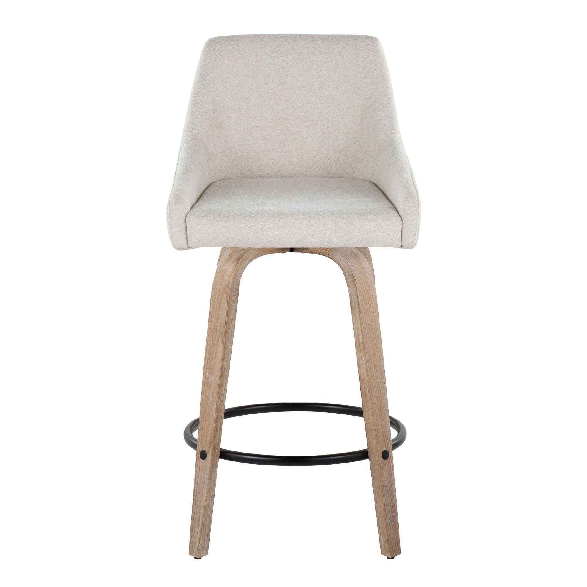 LumiSource Hannah Counter Height Bar Stool (Set of 2), Cream/Black, large