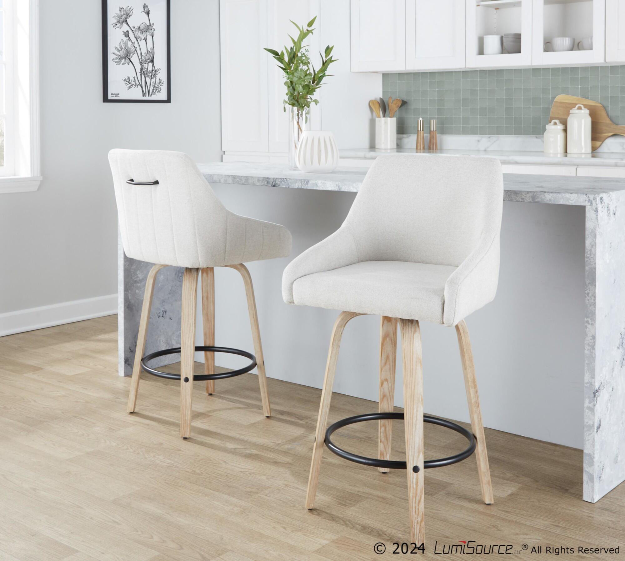 LumiSource Hannah Counter Height Bar Stool (Set of 2), Cream/Black, large