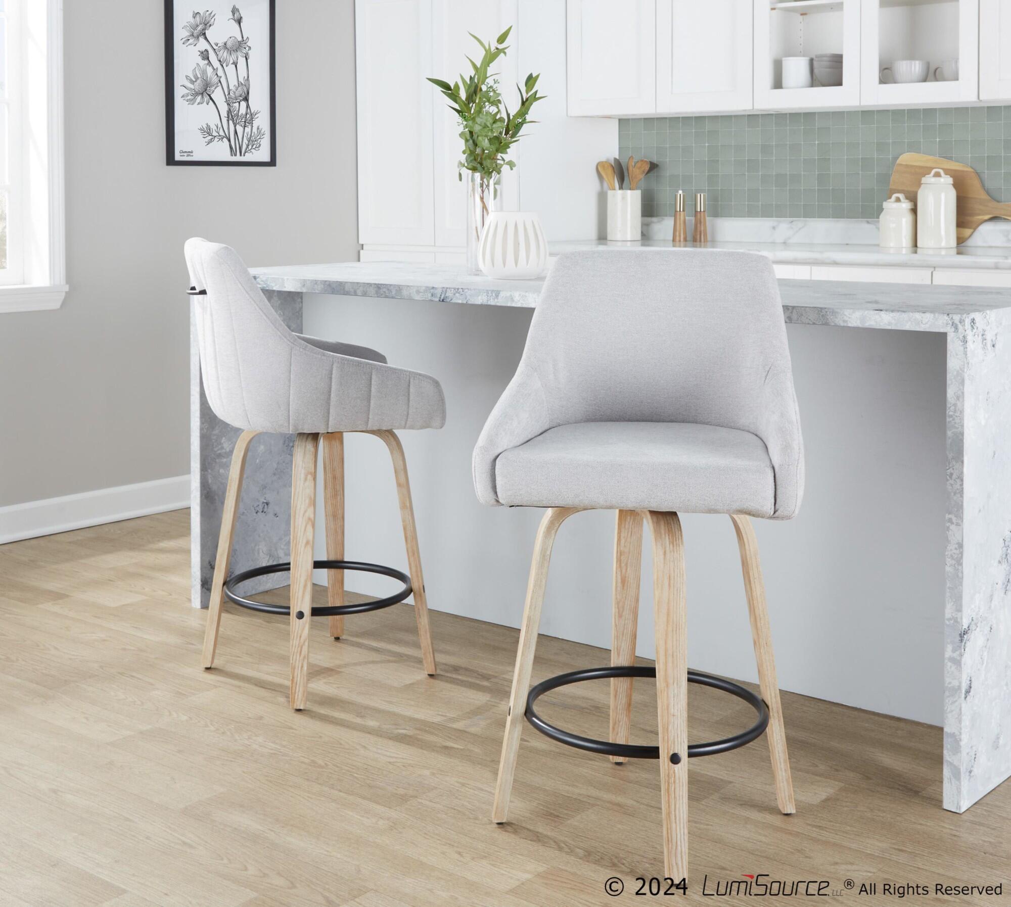 LumiSource Hannah Counter Height Bar Stool (Set of 2), Gray/Black, large