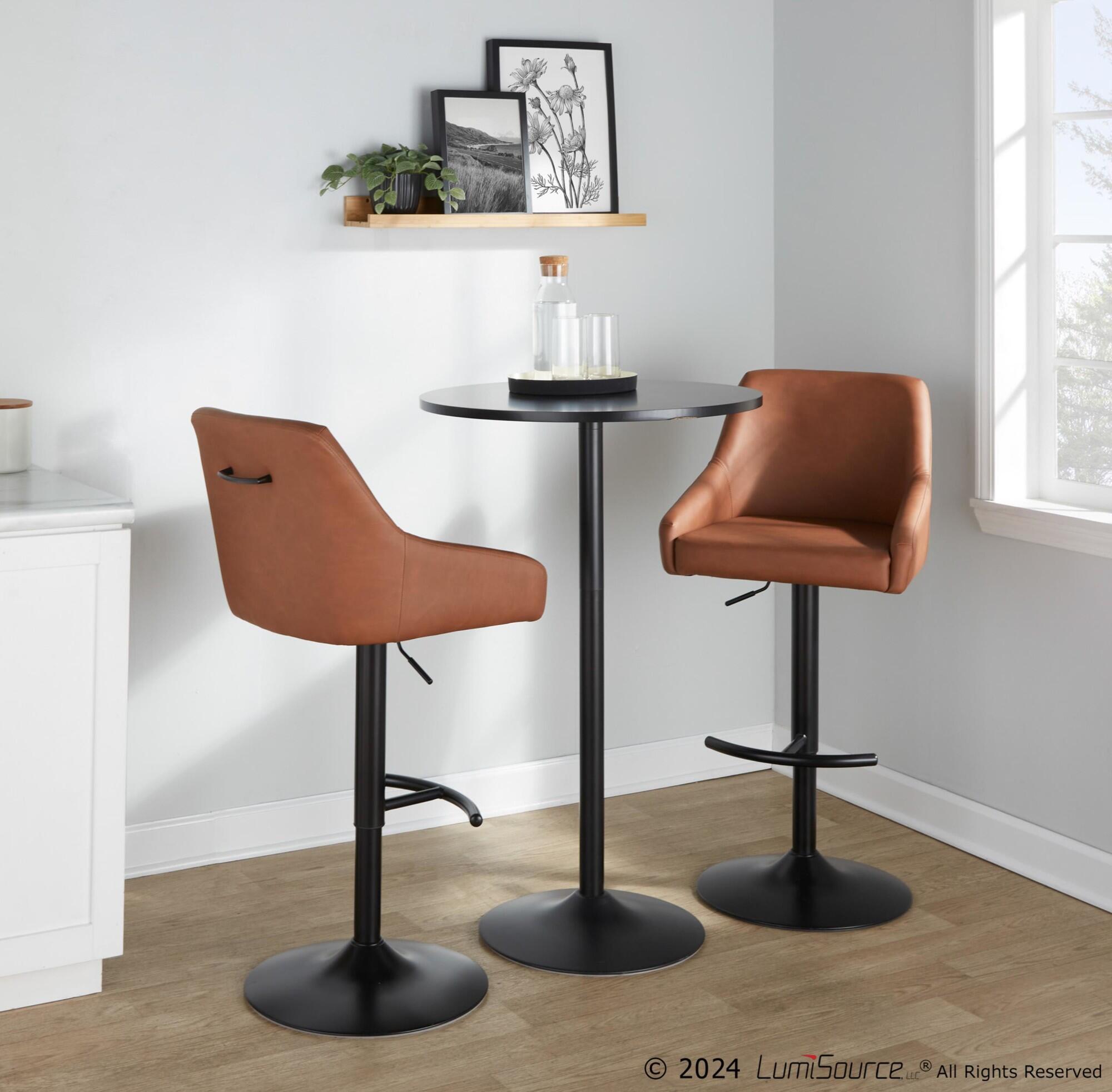 LumiSource Hannah Solid Adjustable Height Barstool (Set of 2), Camel/Black, rollover