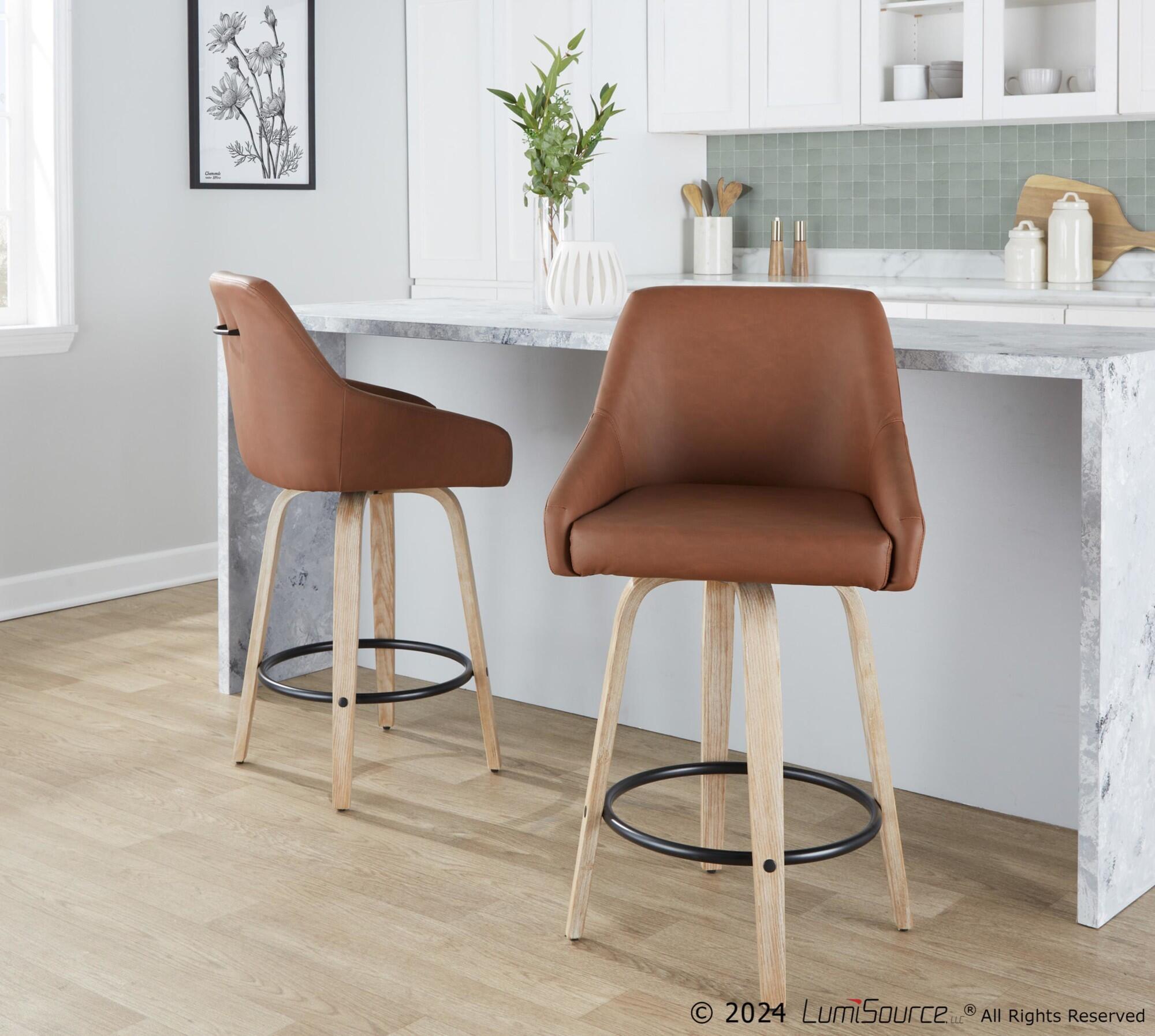 LumiSource Hannah Solid Counter Height Bar Stool (Set of 2), Camel/Black, large