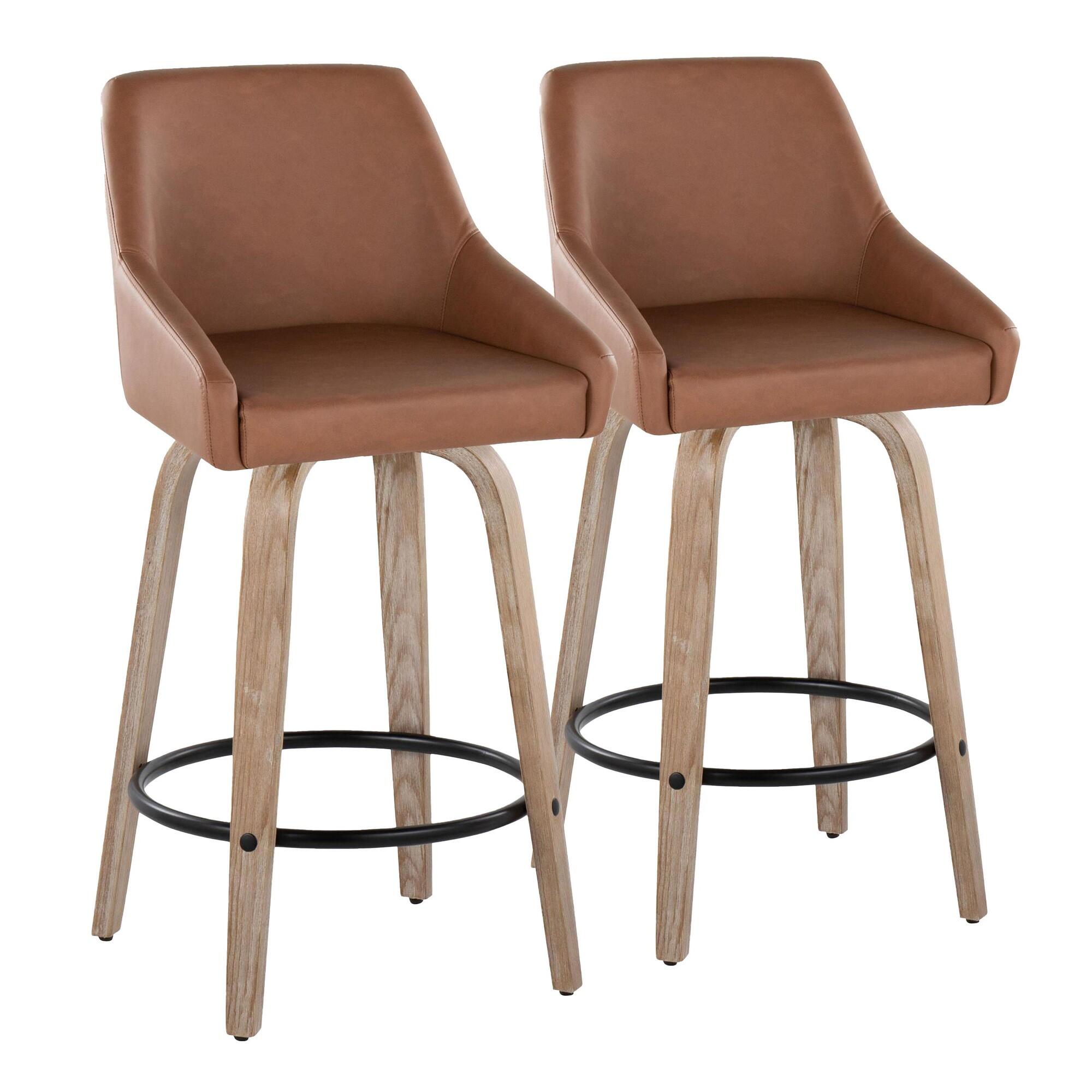 LumiSource Hannah Solid Counter Height Bar Stool (Set of 2), Camel/Black, large