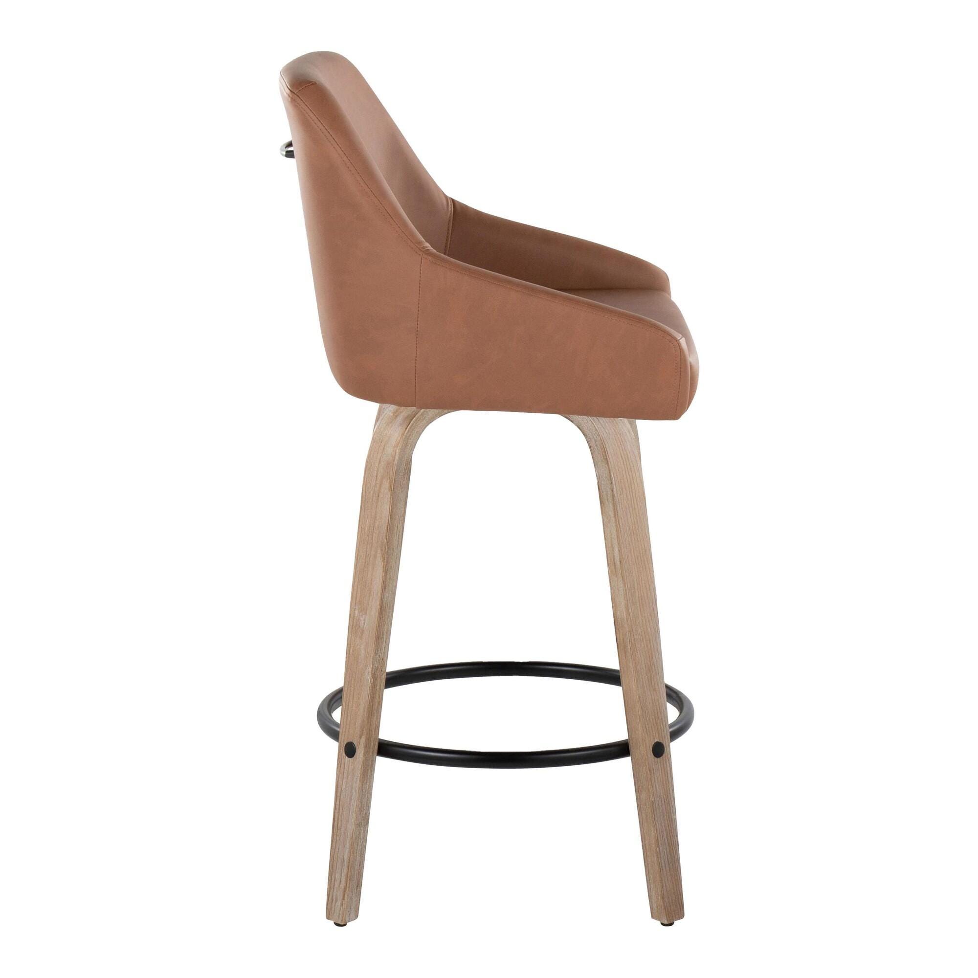 LumiSource Hannah Solid Counter Height Bar Stool (Set of 2), Camel/Black, large