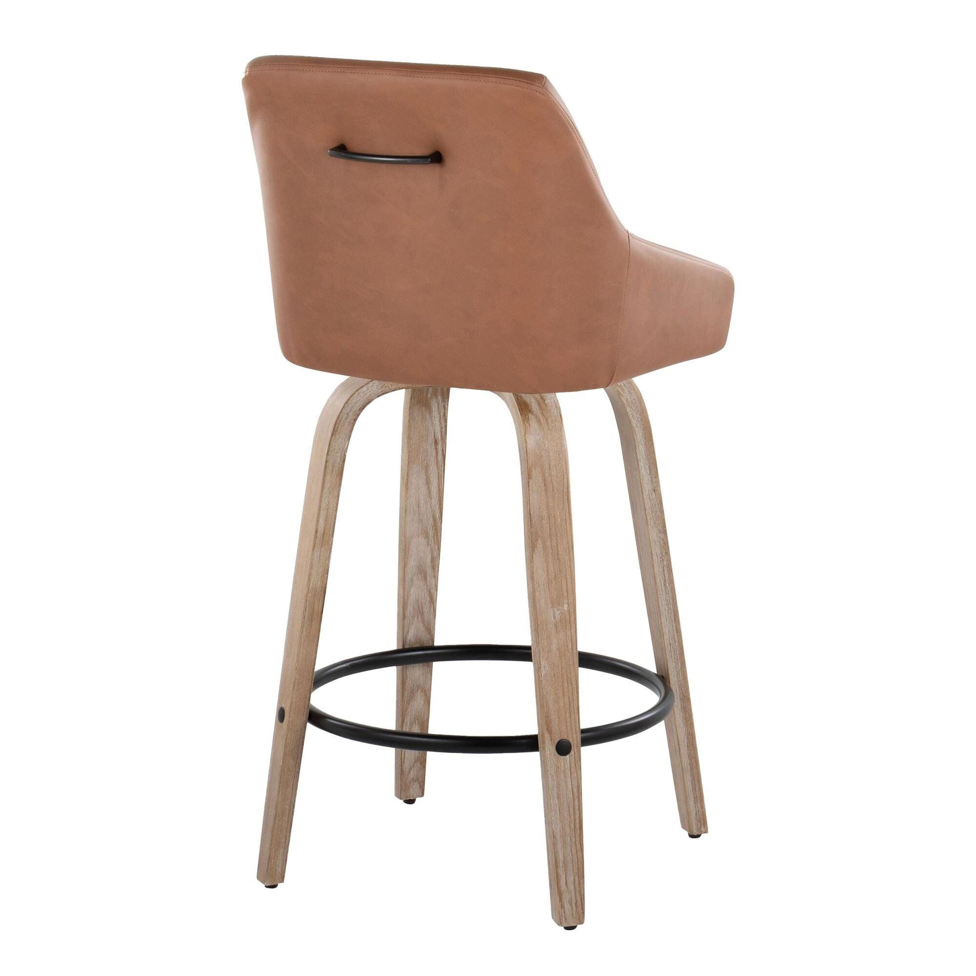 LumiSource Hannah Solid Counter Height Bar Stool (Set of 2), Camel/Black, large