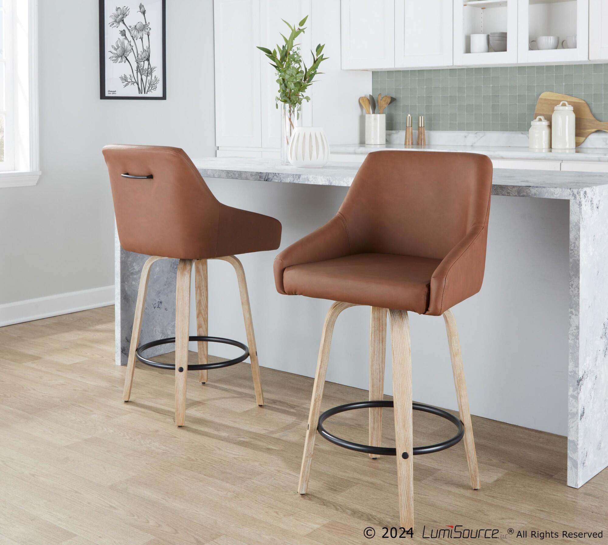 LumiSource Hannah Solid Counter Height Bar Stool (Set of 2), Camel/Black, large