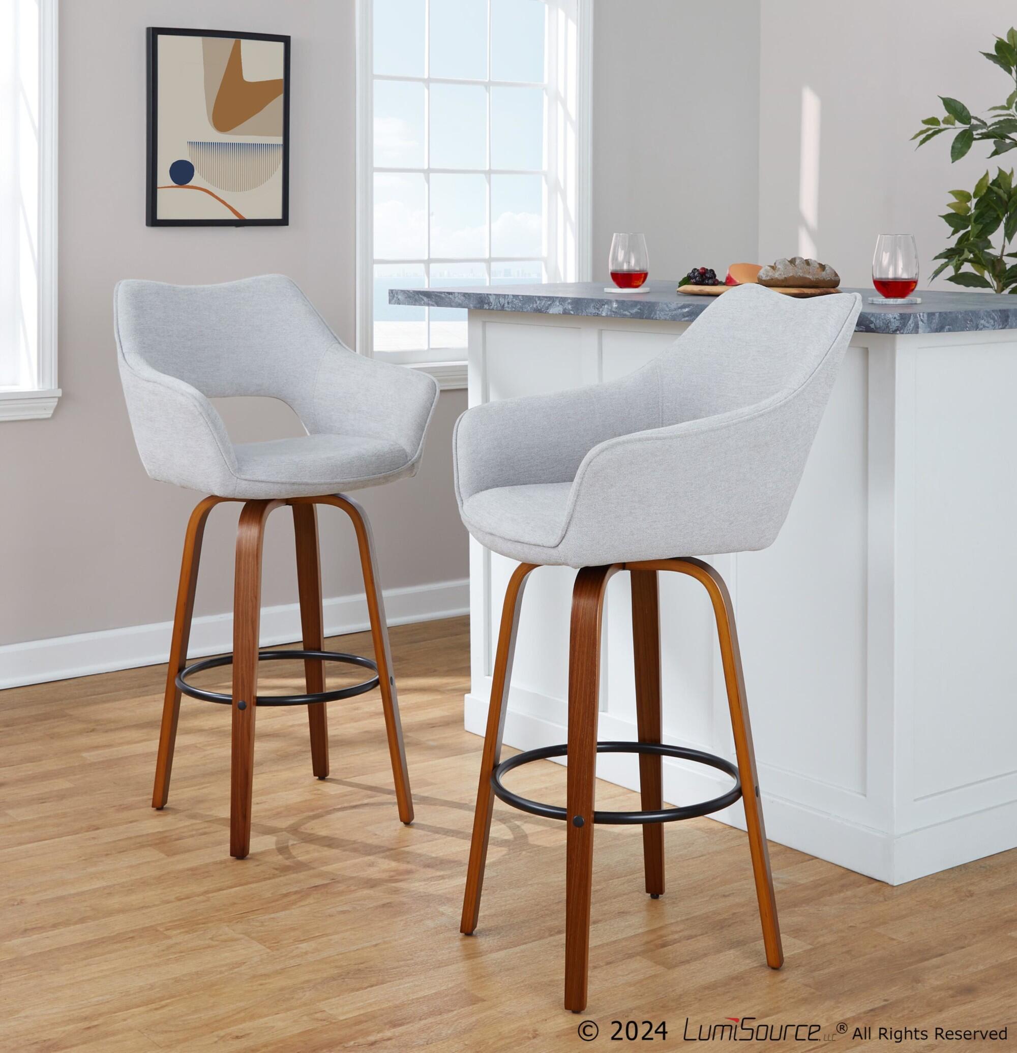 LumiSource Mustang Bar Height Bar Stool (Set of 2), Light Gray/Brown, large