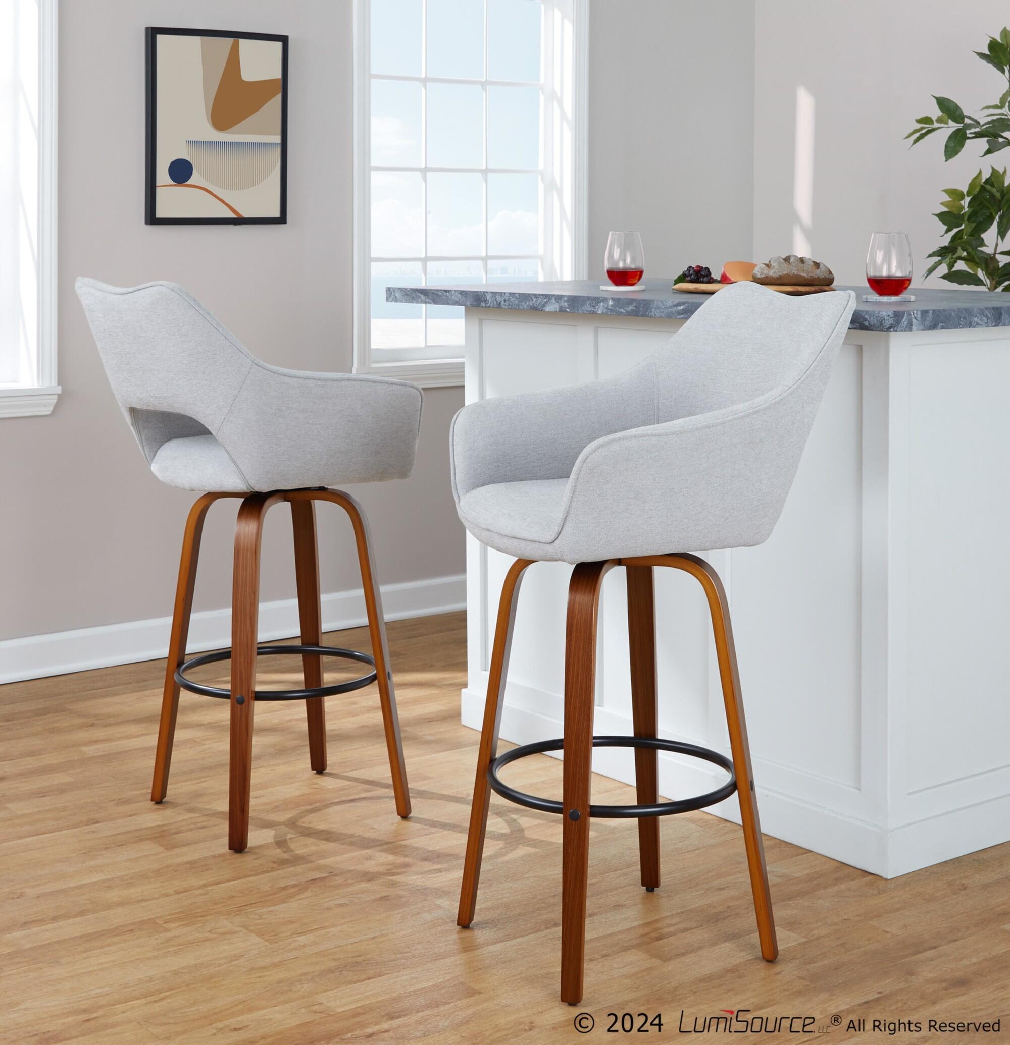 LumiSource Mustang Bar Height Bar Stool (Set of 2), Light Gray/Brown, large