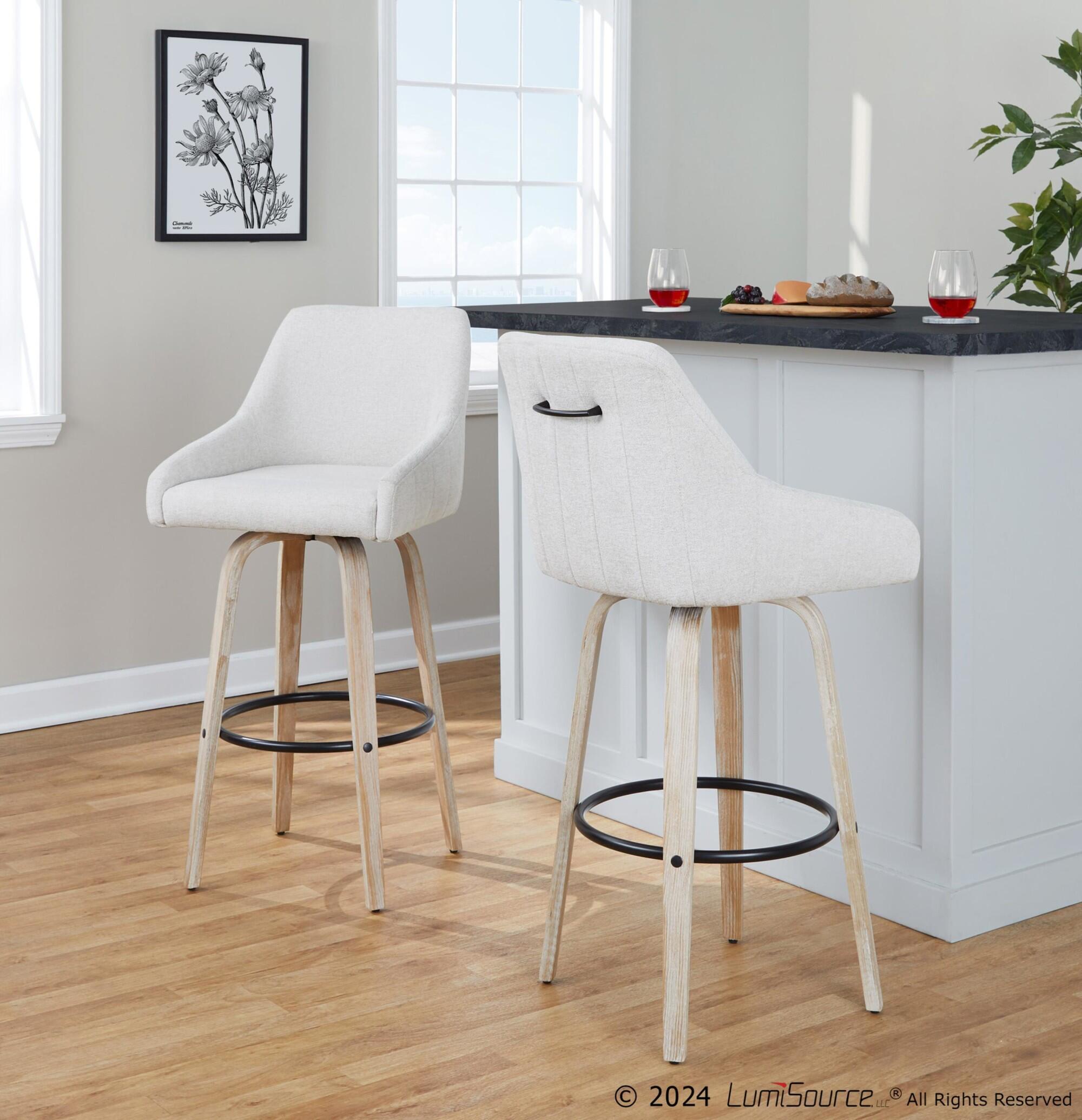 LumiSource Hannah Bar Height Bar Stool (Set of 2), Cream/Black, large