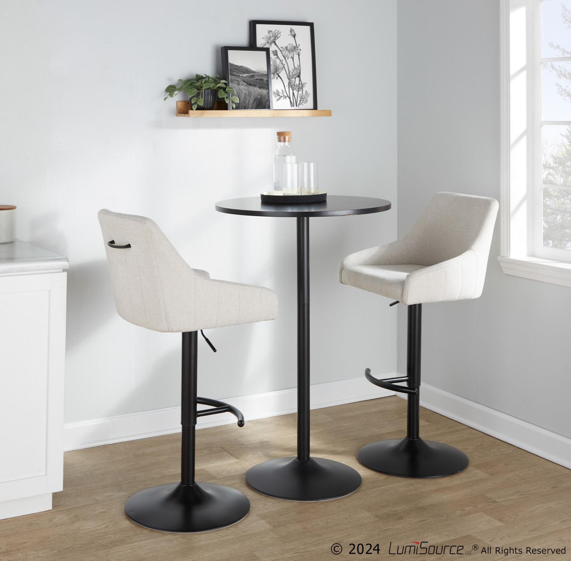 LumiSource Hannah Adjustable Height Barstool (Set of 2), Black/Cream, rollover