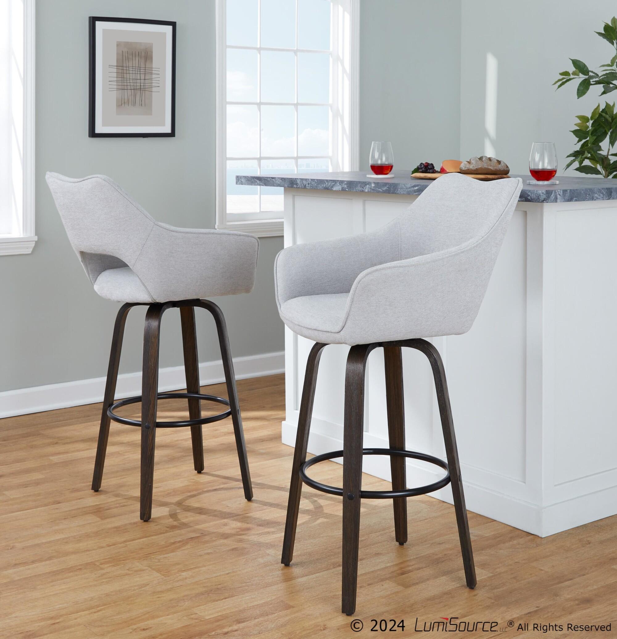LumiSource Mustang Bar Height Bar Stool (Set of 2), Walnut/Gray, large