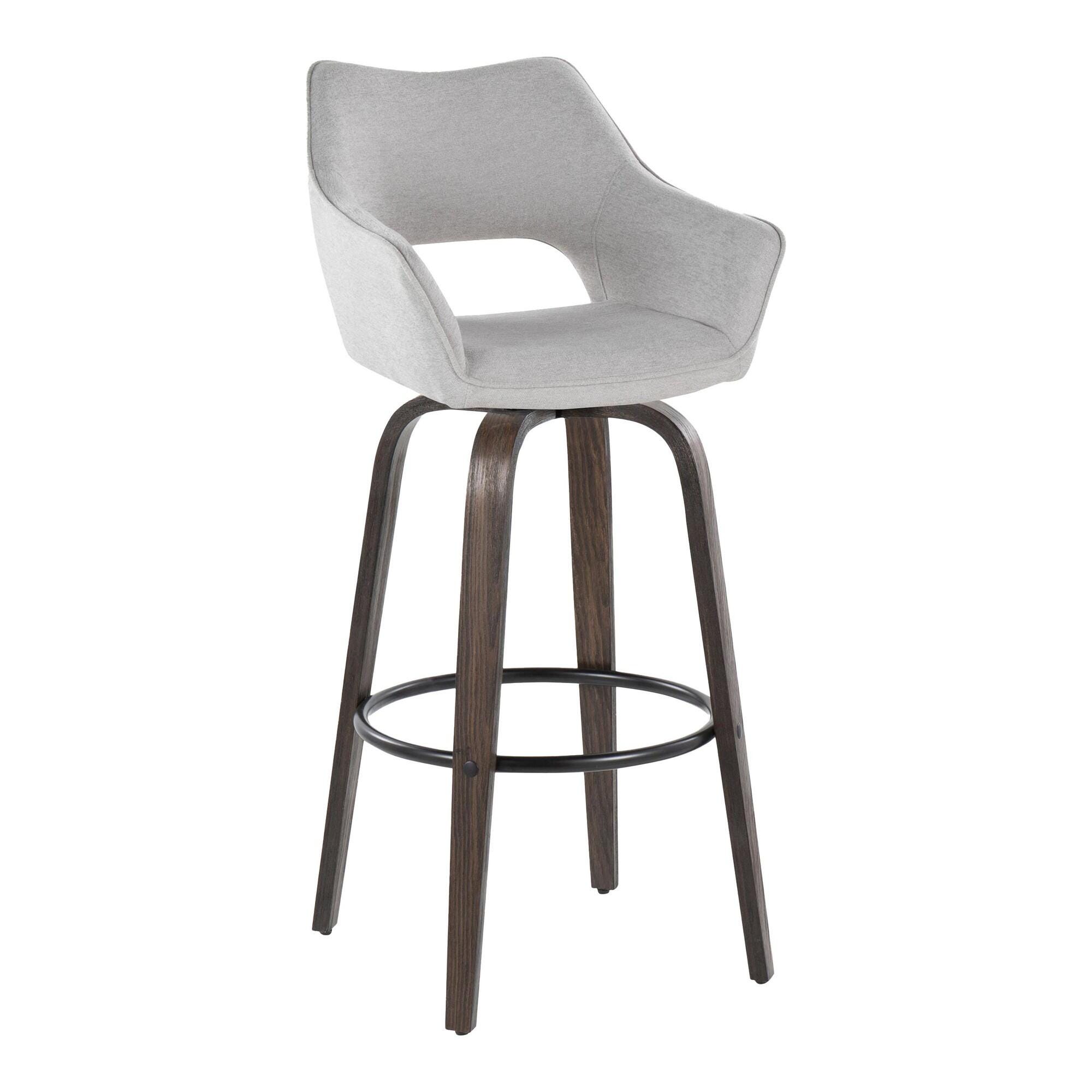 LumiSource Mustang Bar Height Bar Stool (Set of 2), Walnut/Gray, large