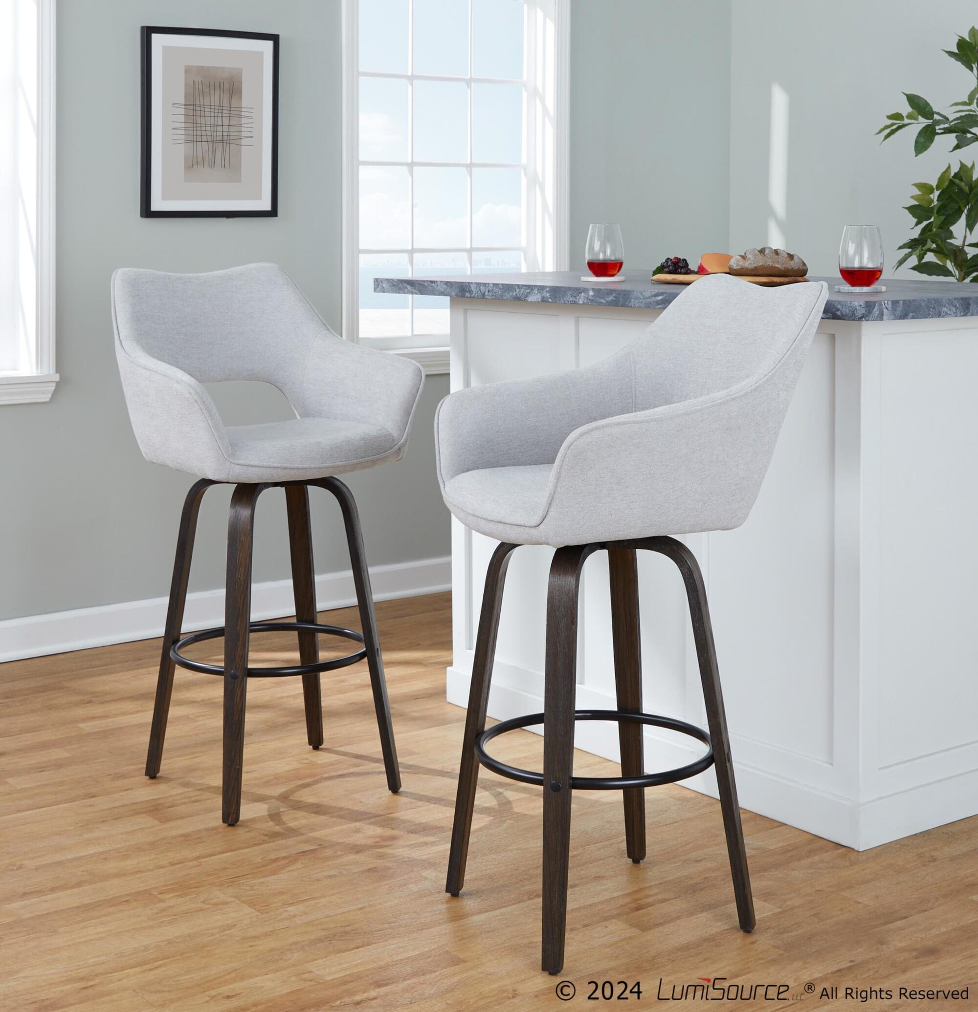 LumiSource Mustang Bar Height Bar Stool (Set of 2), Walnut/Gray, large