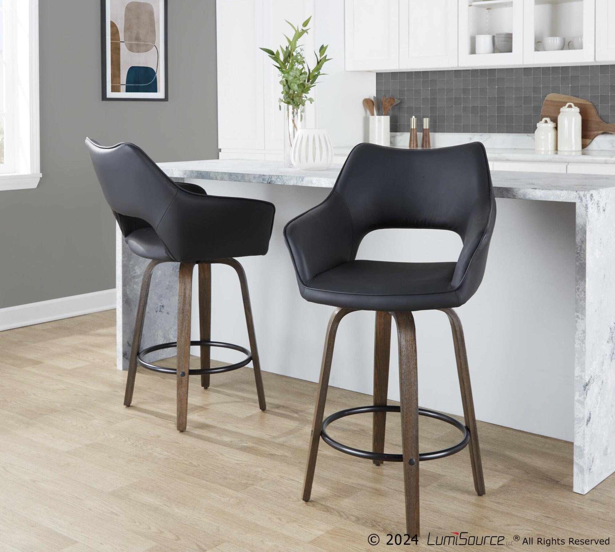 LumiSource Mustang Solid Counter Height Bar Stool (Set of 2), Walnut/Black, rollover