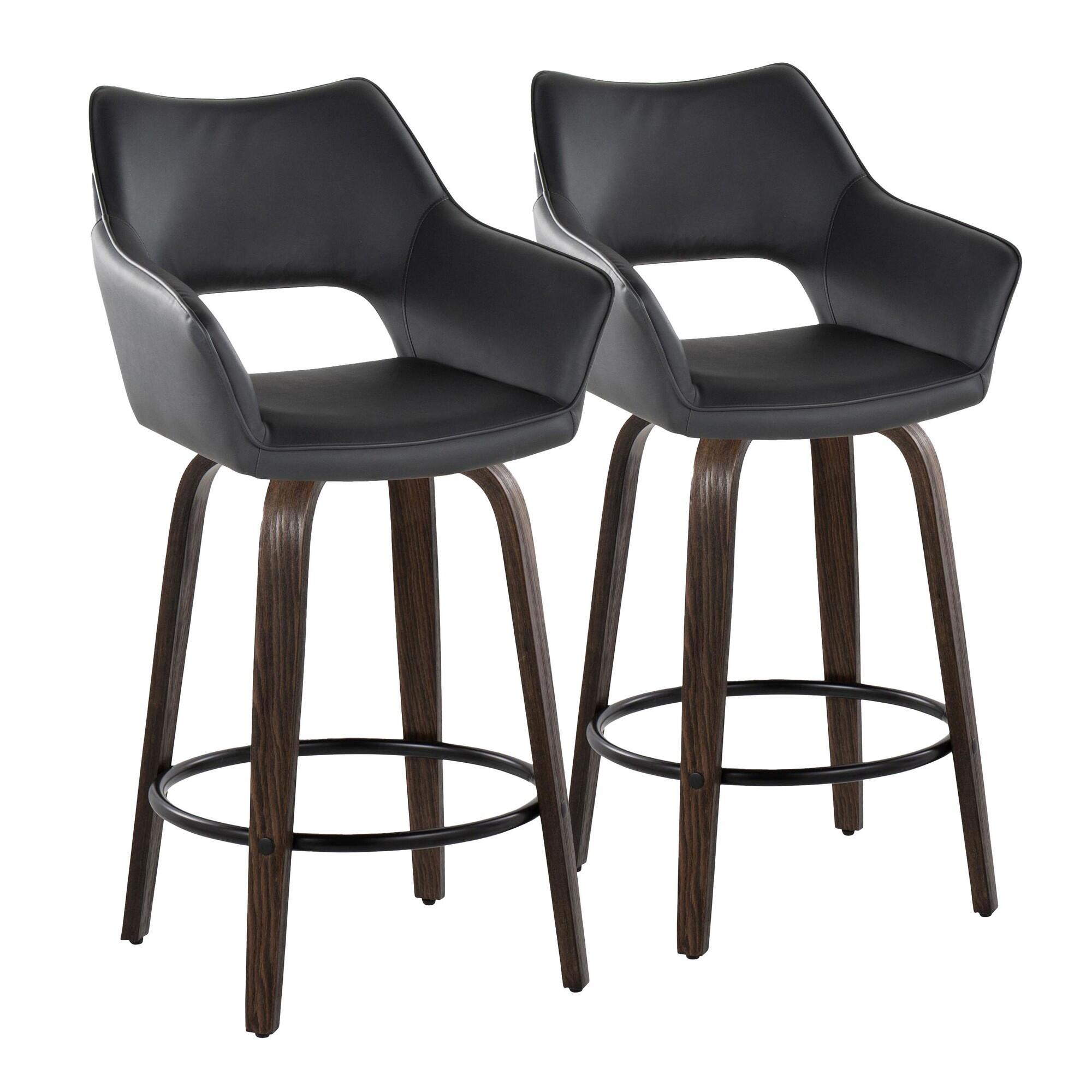 LumiSource Mustang Solid Counter Height Bar Stool (Set of 2), Walnut/Black, large