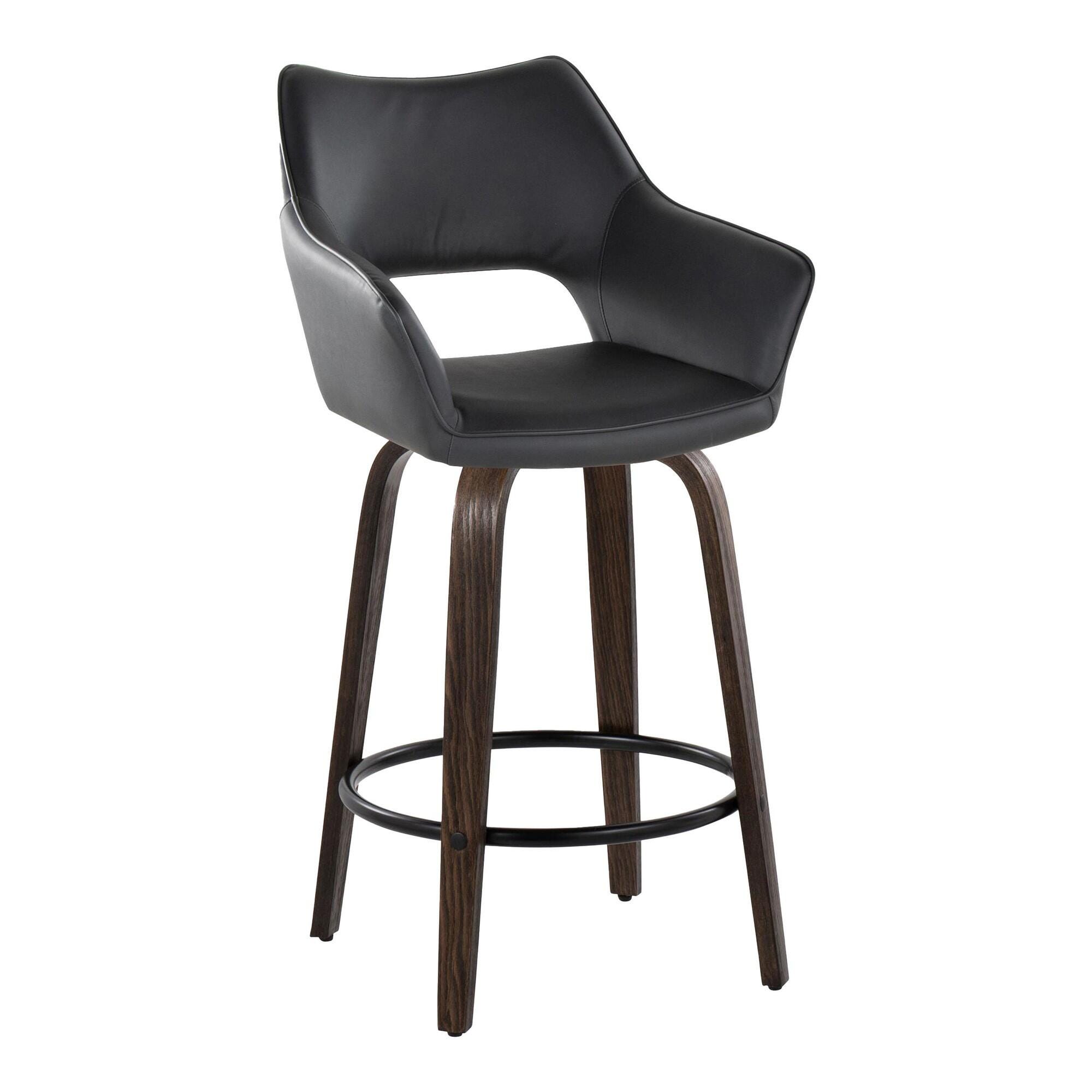 LumiSource Mustang Solid Counter Height Bar Stool (Set of 2), Walnut/Black, large