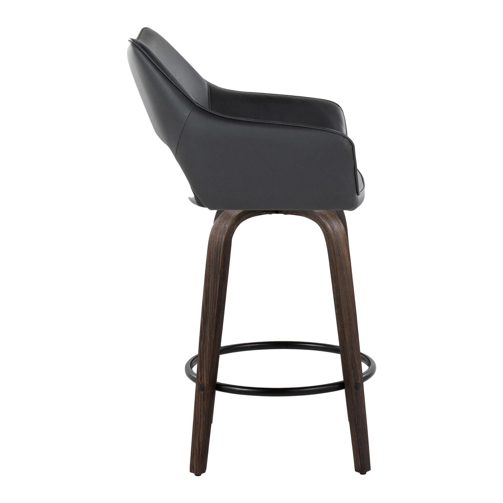 LumiSource Mustang Solid Counter Height Bar Stool (Set of 2), Walnut/Black, large