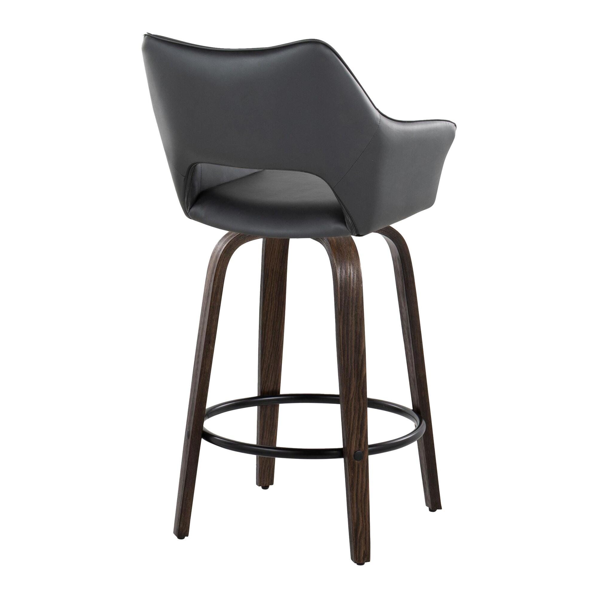 LumiSource Mustang Solid Counter Height Bar Stool (Set of 2), Walnut/Black, large