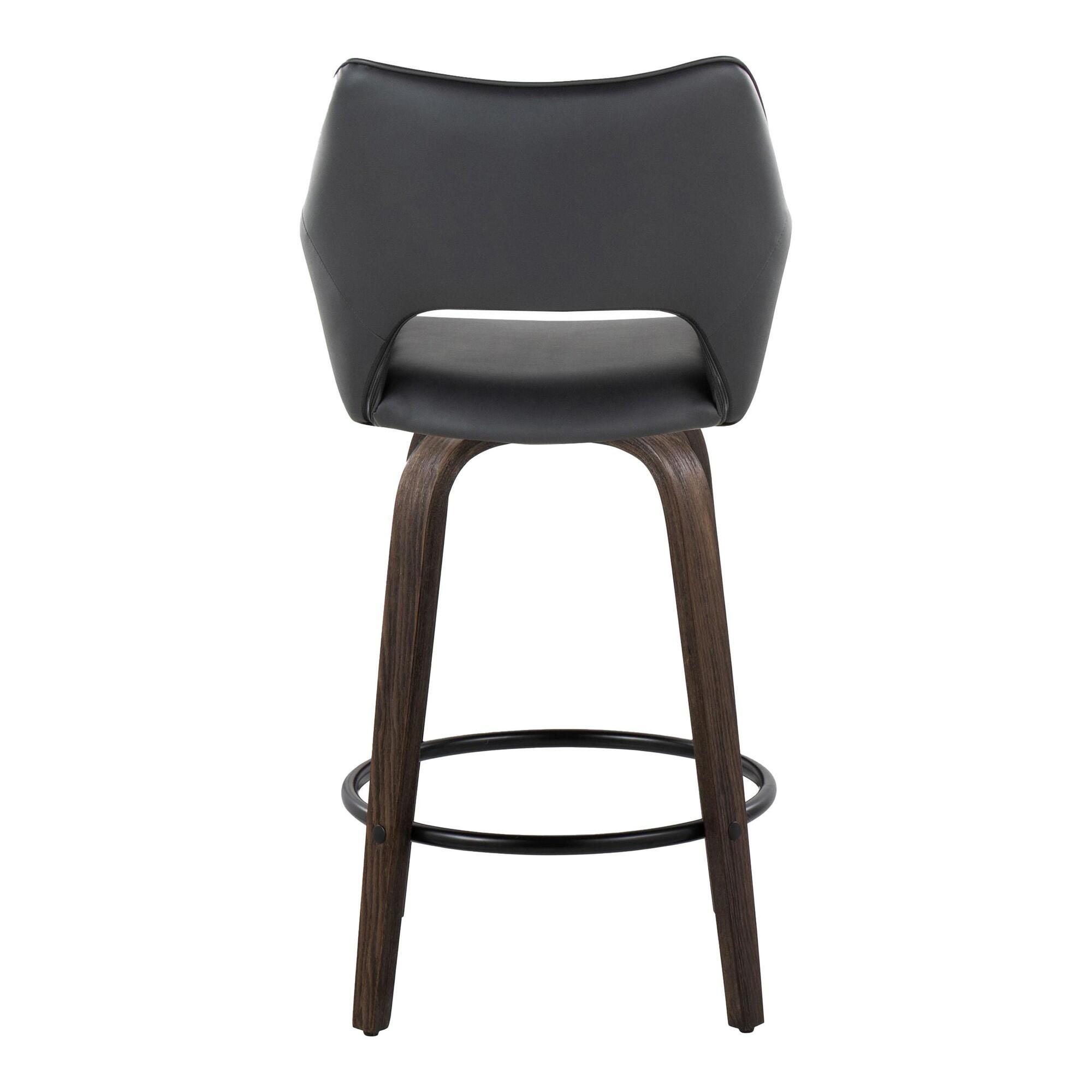 LumiSource Mustang Solid Counter Height Bar Stool (Set of 2), Walnut/Black, large